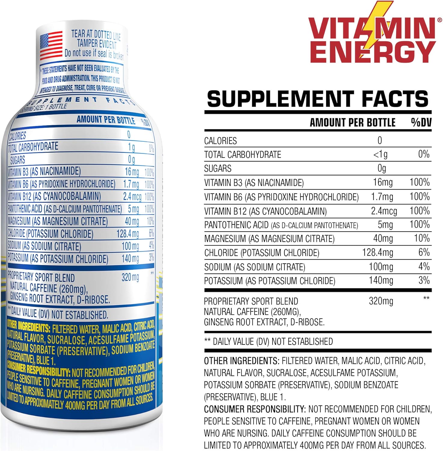 (12 Pack) VitaminEnergy™ Sport+ Energy Shots, Lasts up to 7+ Hours, Blue Raspberry Energy Drink With Electrolytes, Vitamin Supplements, Natural Caffeine, and Energy Boosting Keto Drink, 1.93 fl oz Ea. : Health & Household