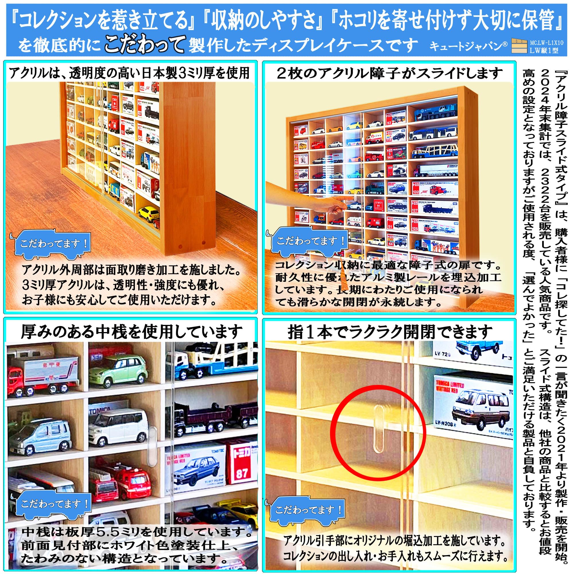 アクリル障子付 ミニカーケース トミカ１２０台 ロングトミカ２０台 収納 日本製 Amazon.co.jp: キュートジャパン アクリル障子付 ミニカーケース
