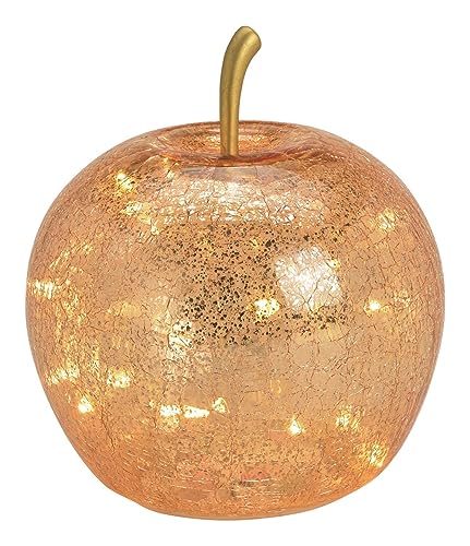 Deko Apfel LED beleuchtet 20 LEDs Deko-Figur Obst aus Glas in Gold Wohnungs-Dekoration Herbst-Deko Weihnachten Weihnachts-Deko Weihnachtsschmuck Advent Winter-Dekoration