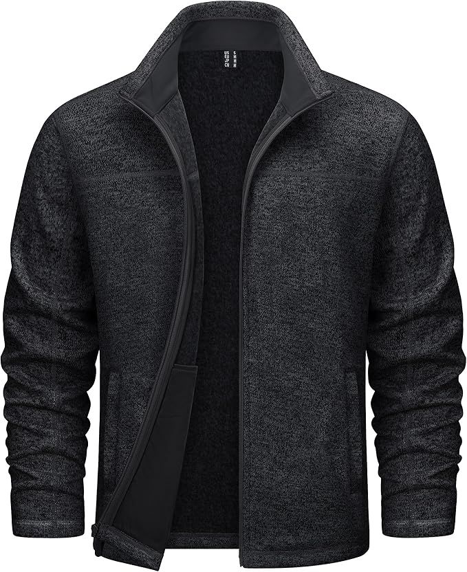 TACVASEN Mens Full Zip Fleece Jacket Soft Thermal Lined Coat Warm Casual Sweater with Pockets Work Hiking