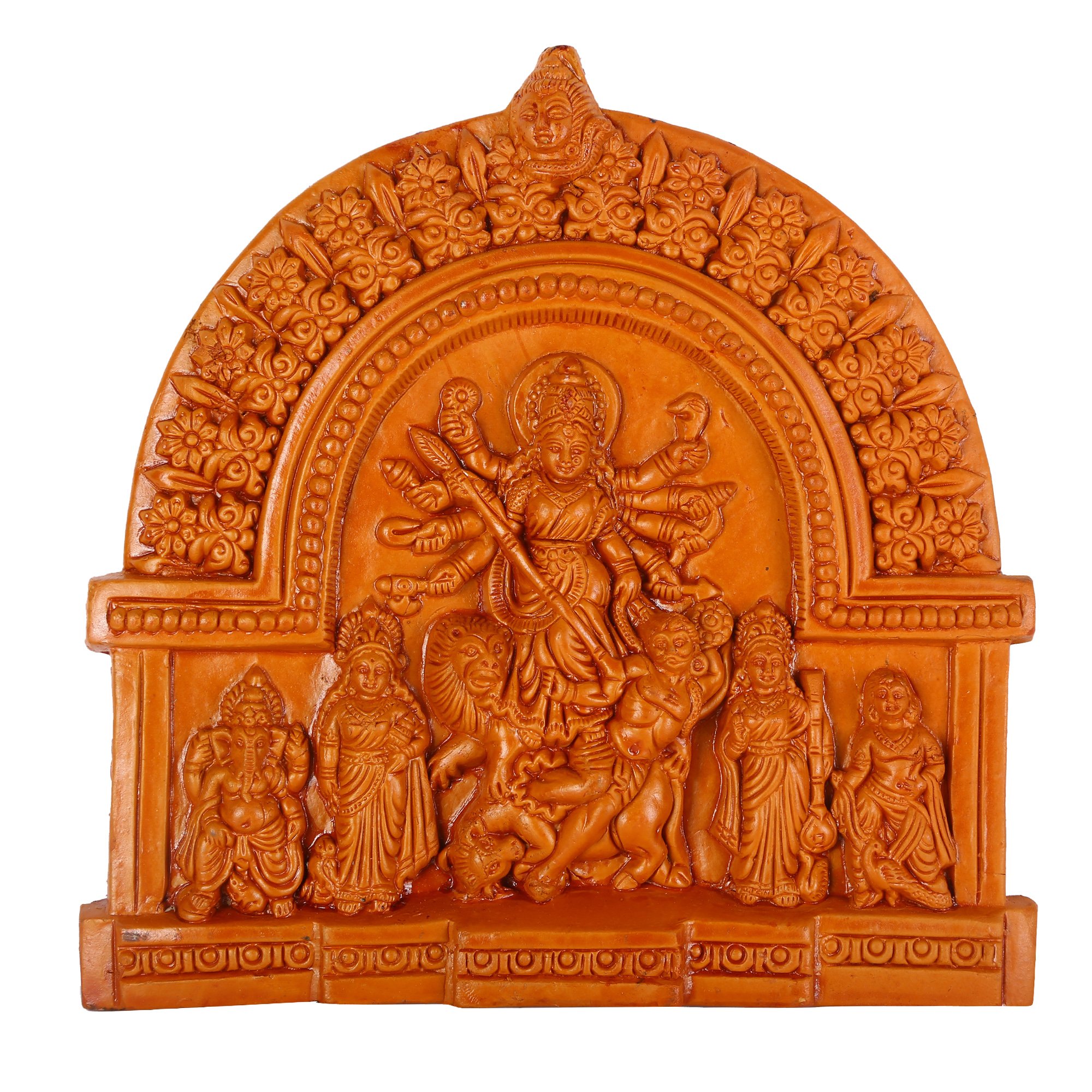BOVZEN Earthenware Terracotta Maa Durga - Clay Colour (22 x 22 x 2 cm), Clear