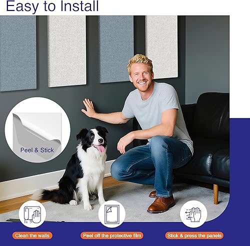 Miniatura 3 de 4 paneles acústicos, paneles acústicos de tela de 24 x 12 pulgadas para paredes, paneles autoadhesivos de absorción de sonido para el hogar,