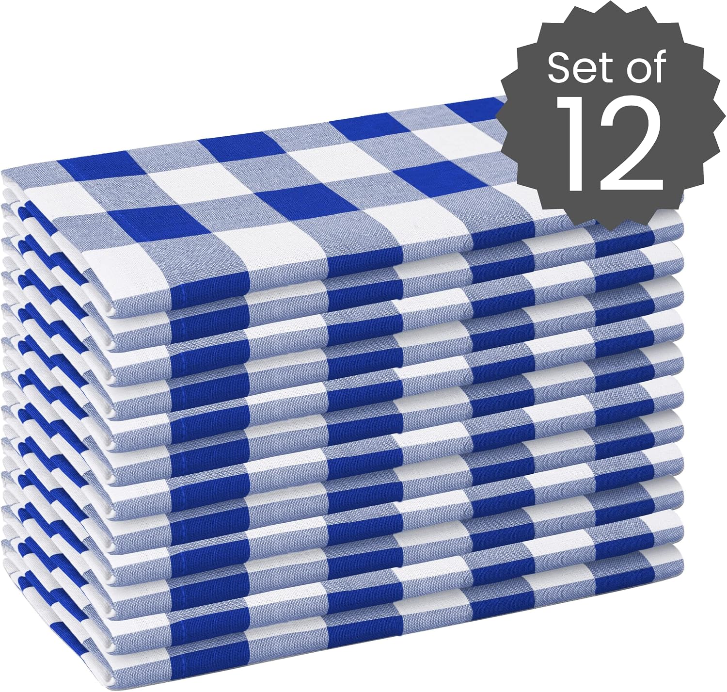 Cotton Clinic Set of 12 Cloth Napkins Gingham Check 100% Cotton 20x20 inches - Soft Durable Washable - Ideal for Events Wedding Christmas Easter - Perfect Everyday Use Table Dinner Napkins Navy Blue