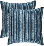 Pack of 2, Yeiotsy Modern Striped Throw Pillow Covers Geometric Pillow Cases Chenille for Couch Sofa Bed Chair Car (18 X 18 Inches, Light Blue)