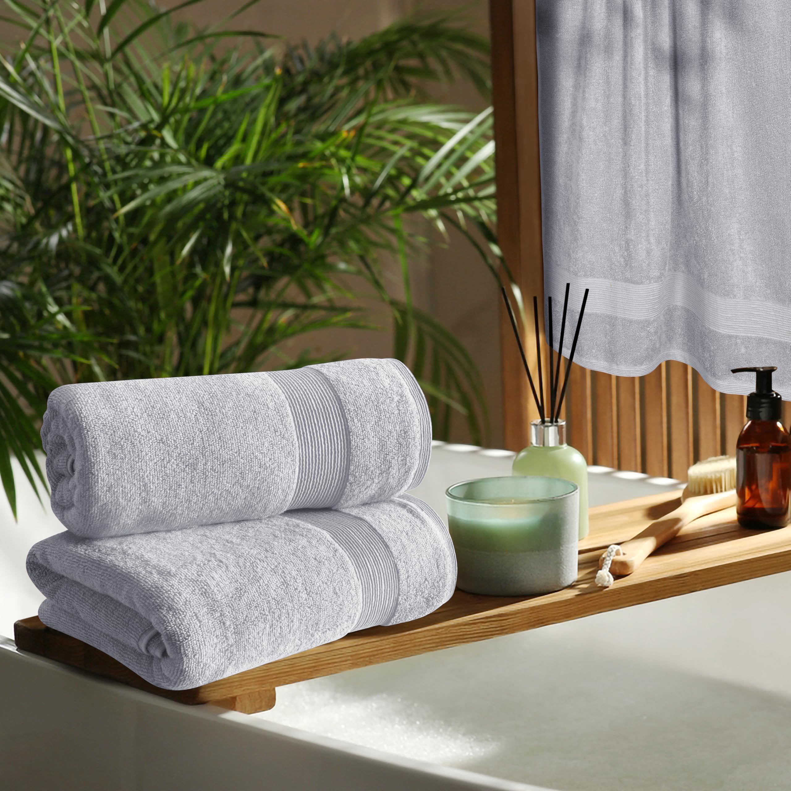 Elvana Home Juego de 4 toallas de baño de 27 x 54 pulgadas, 100% algodón hilado en anillo, ultra suave, altamente absorbente, lavable a máquina, toallas de baño de calidad de spa para baño, gris claro