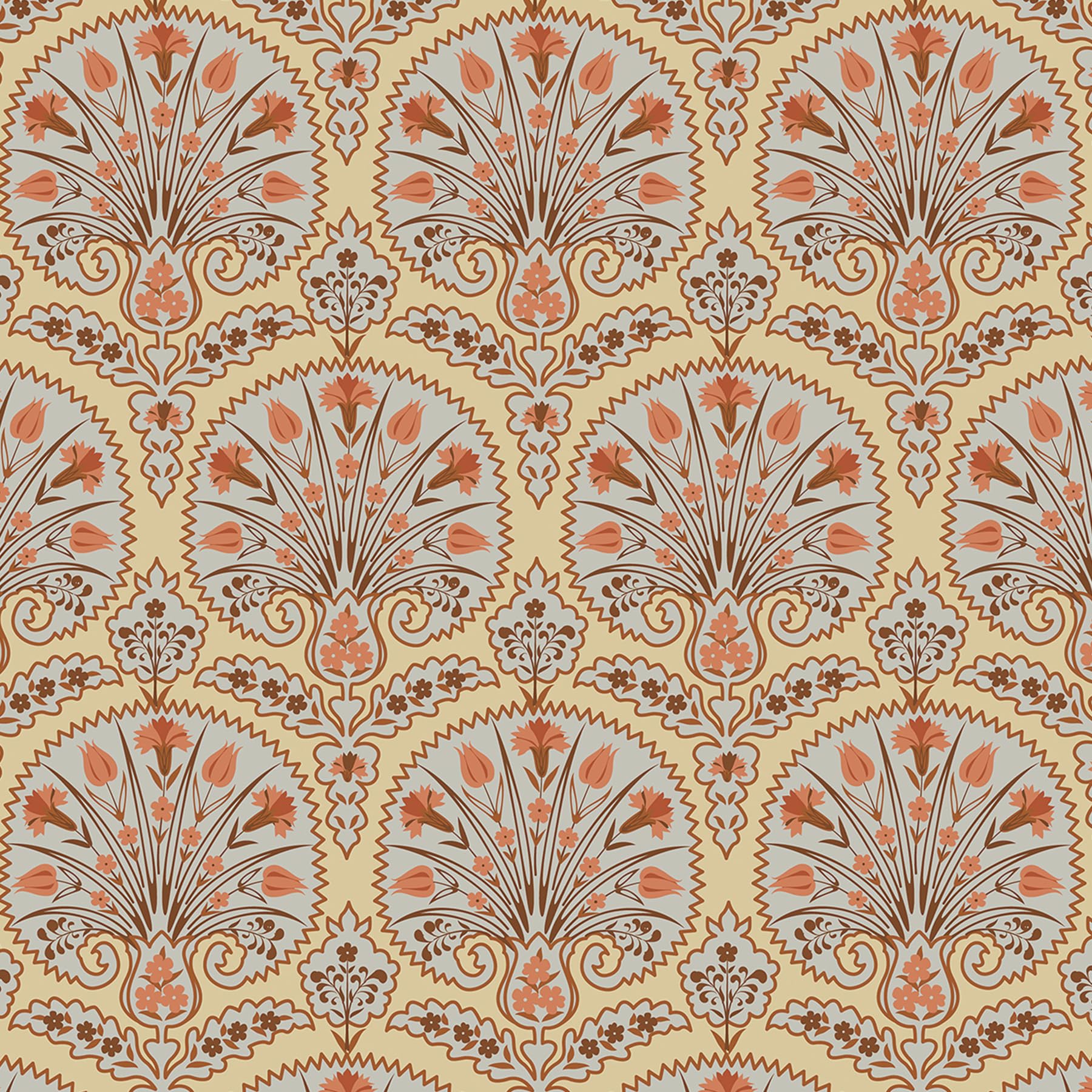 Papier peint floral orange repositionnable 44,5x300 cm, rénovation murale sans colle
