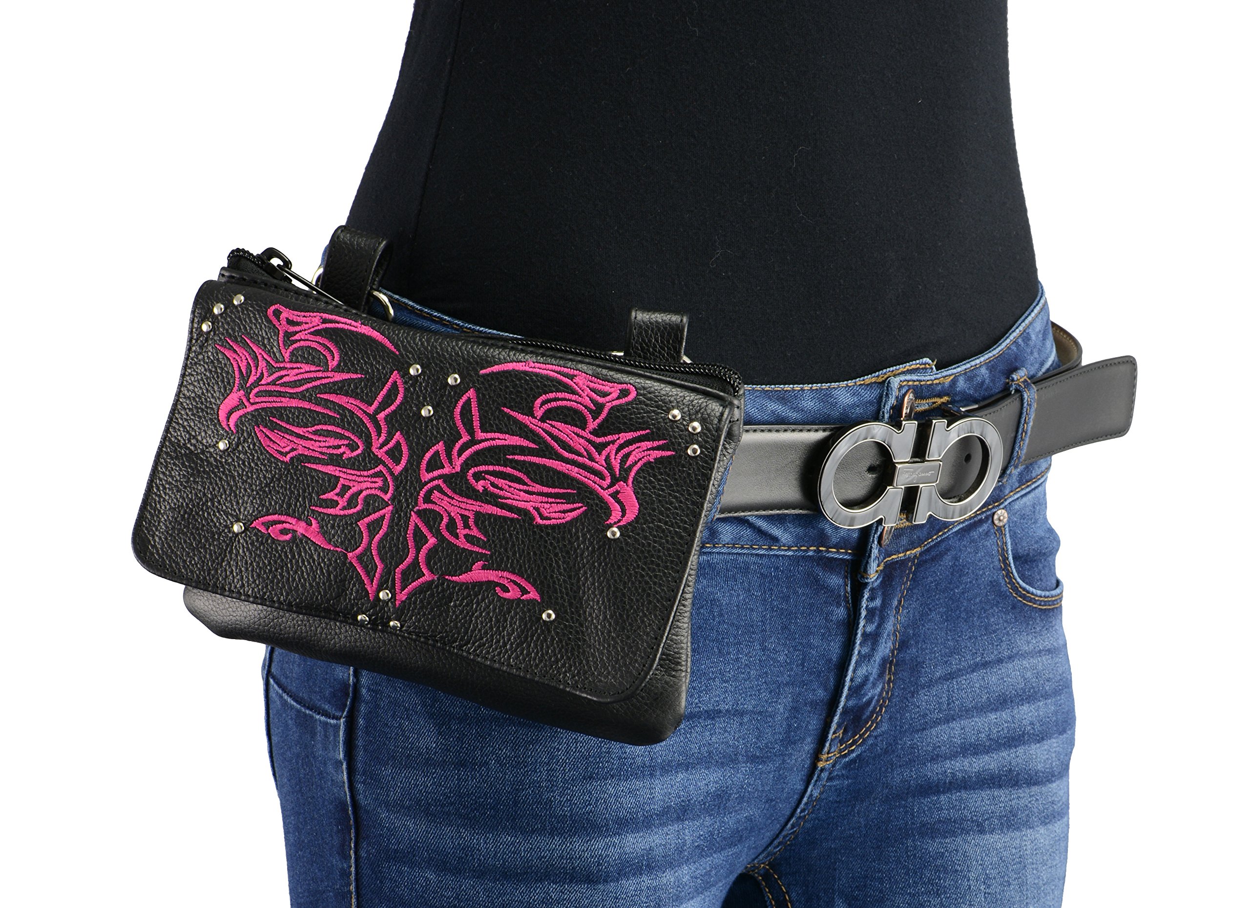 Milwaukee Leather MP8852 Women's Black and Pink Leather Multi Pocket Belt Bag - One Size-image-34