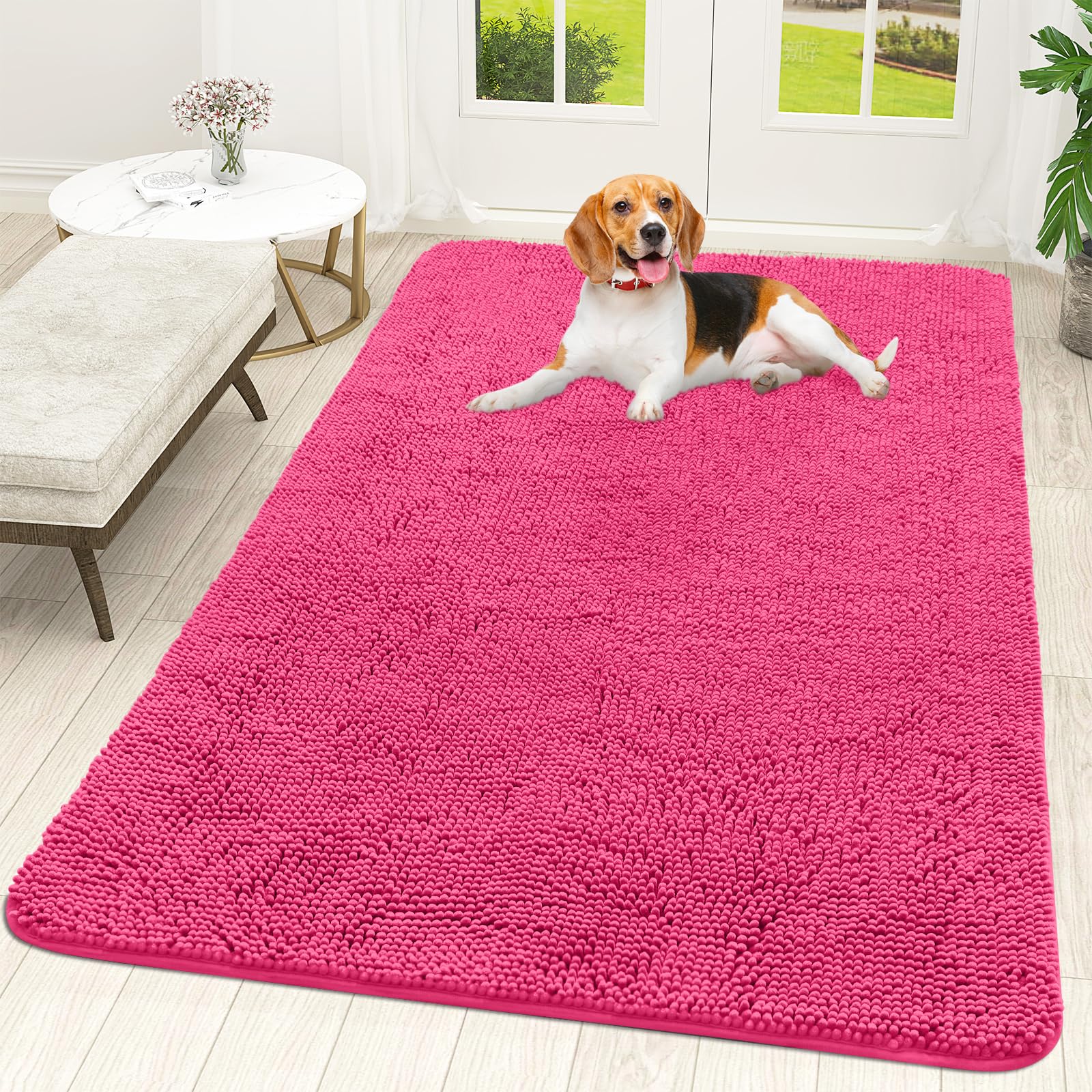 OLANLY Dog Door Mat for Muddy Paws 59x35, Super Absorbent Chenille Mud Mat
