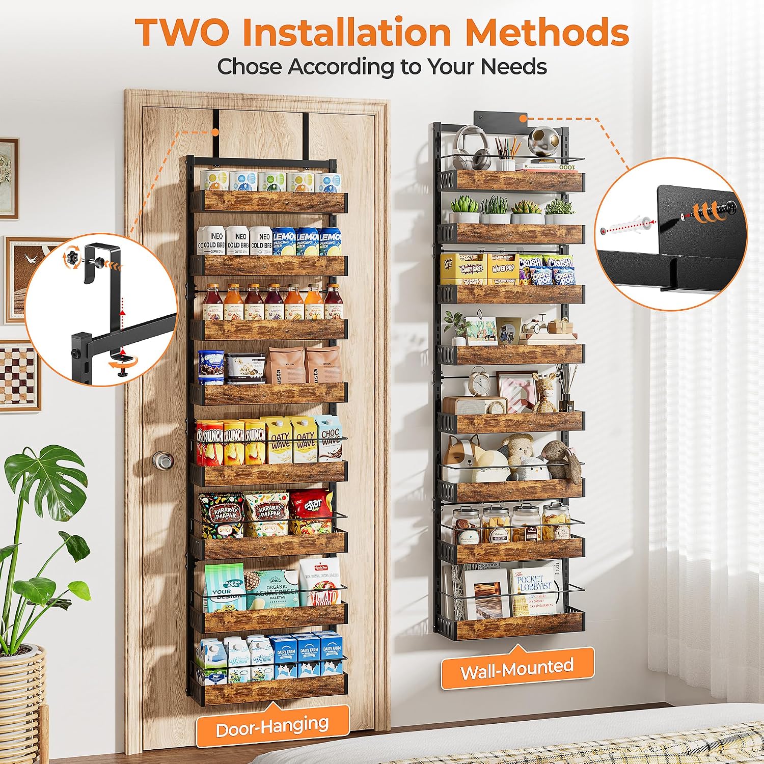 8-Tier Over The Door Pantry Organizer Hanging Spice Rack Pantry Organization and Storage Metal Cabinet Pantry Door Organization for Home & Kitchen Office Laundry Room Bathroom