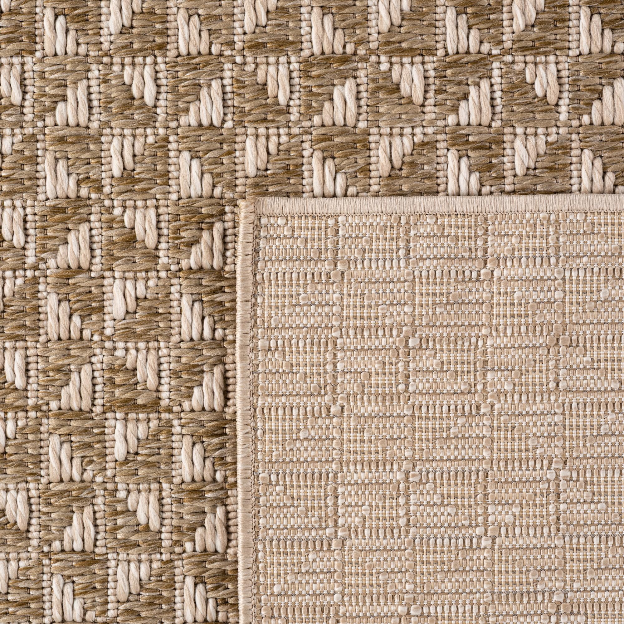 Homebyhome Tapis d'Extérieur uni Beige 160x230 cm, avec motifs intégrés, Idéal pour la Cuisine, la Terrasse, le Salon - Maison