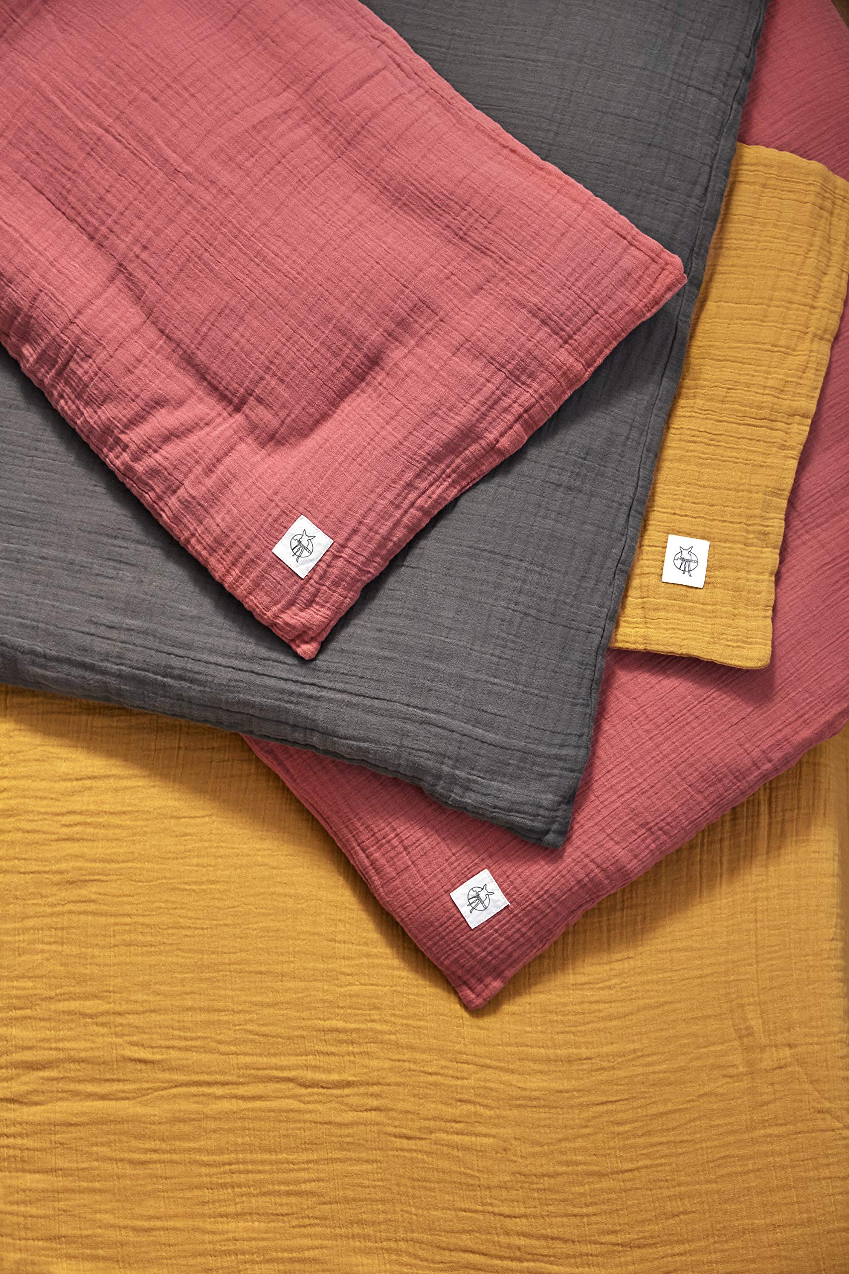 LÄSSIG Housse de Couette pour Bébé Gots Mousseline Rosewood 100 x 140 cm/Oreiller 40 x 60 cm 6 Unité