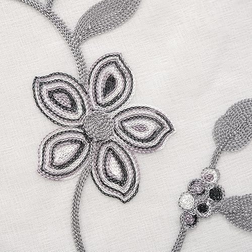 Miniatura 7 de Petrichor Juego de 2 paneles de cortinas transparentes bordadas, cenefa de lujo con respaldo de satén y 2 alzapaños para sala de estar, comedor, 54