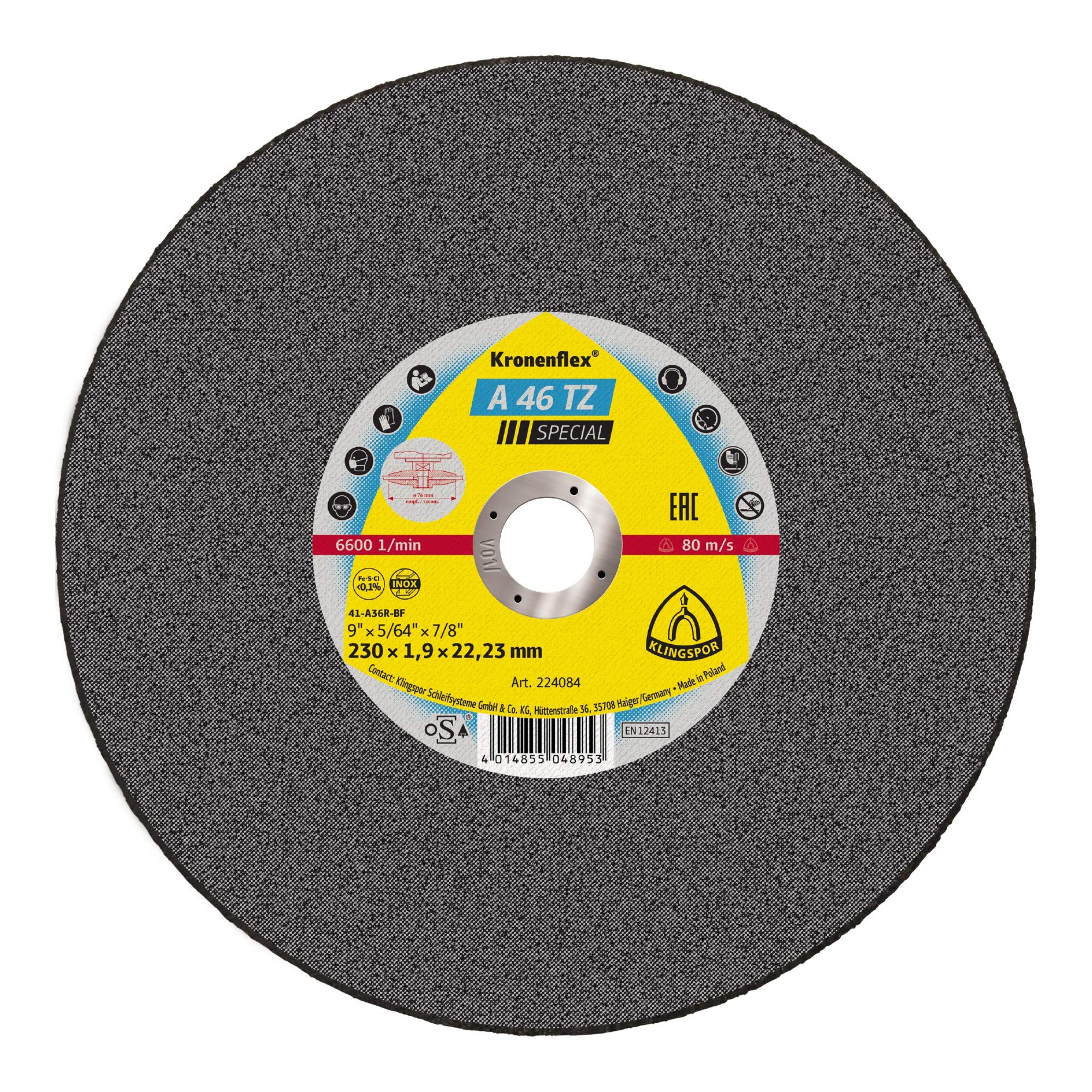 265044 Kronenfle A 46 TZ Disco de Corte Inox para el Corte Manual, 230 mm x 1.9 mm x 22.23 mm