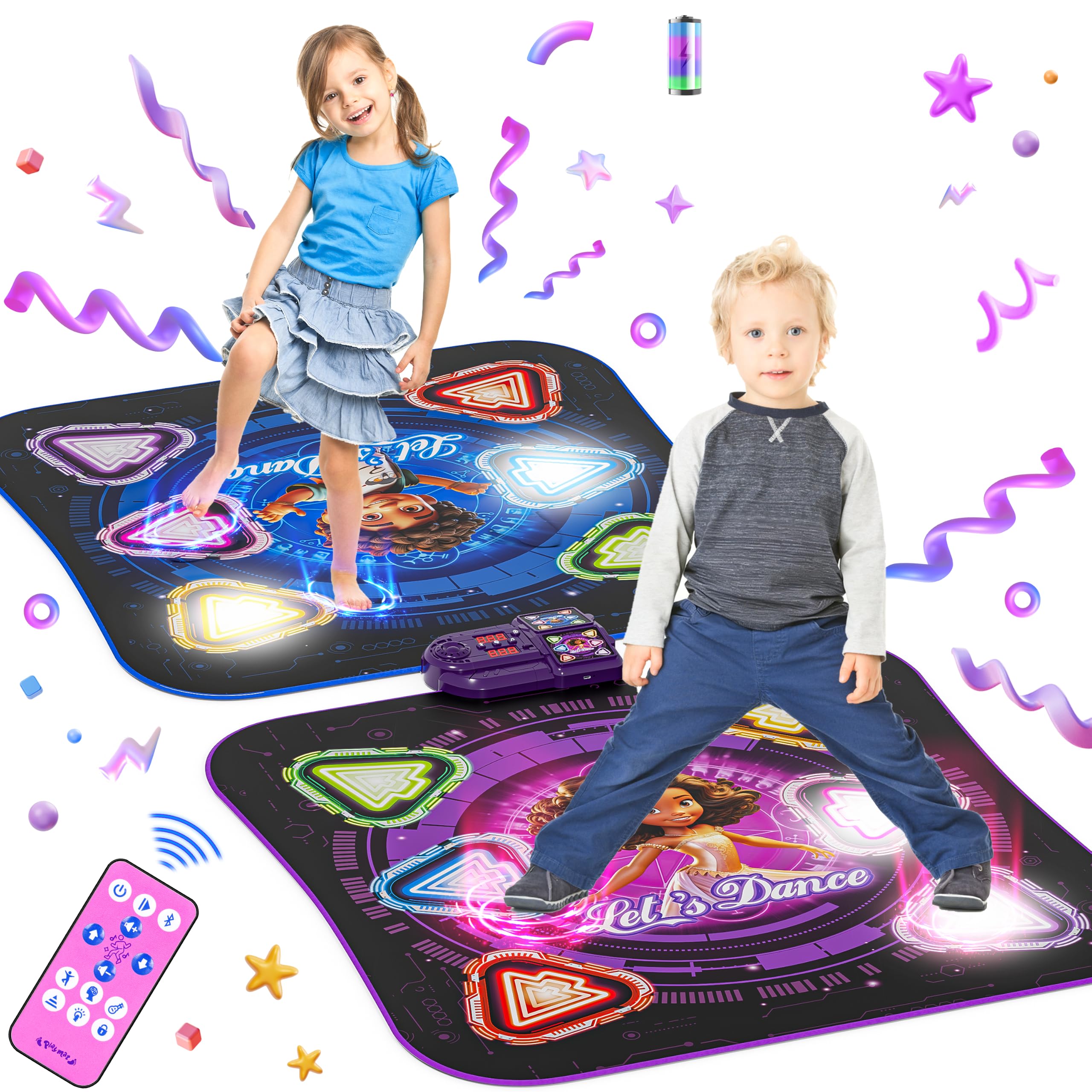 1 & 2-Player Dance Mats, Rechargeable Light Up 2-Player Dance Pad for Kids — image 1