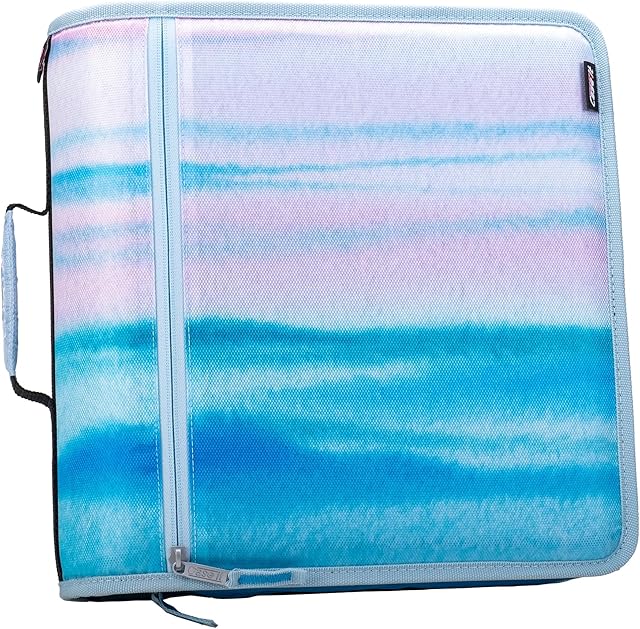 Case-it Might Zip Tab Zipper Binder, 3" O-Ring with 5-Color tabbes, Expanding File Folder and Shoulder Strap and Handle, D-146- Watercolor Sky