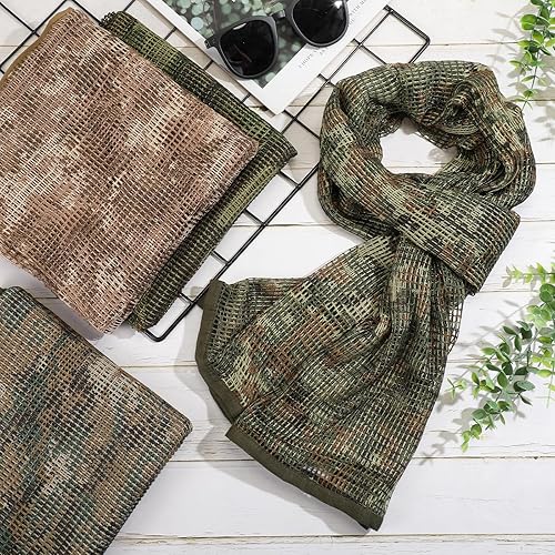 Miniatura 7 de Ramede 4 pañuelos de malla de velo de francotirador, bufanda de camuflaje para hombre, cuello de cabeza de camuflaje al aire libre, 4 diseños,