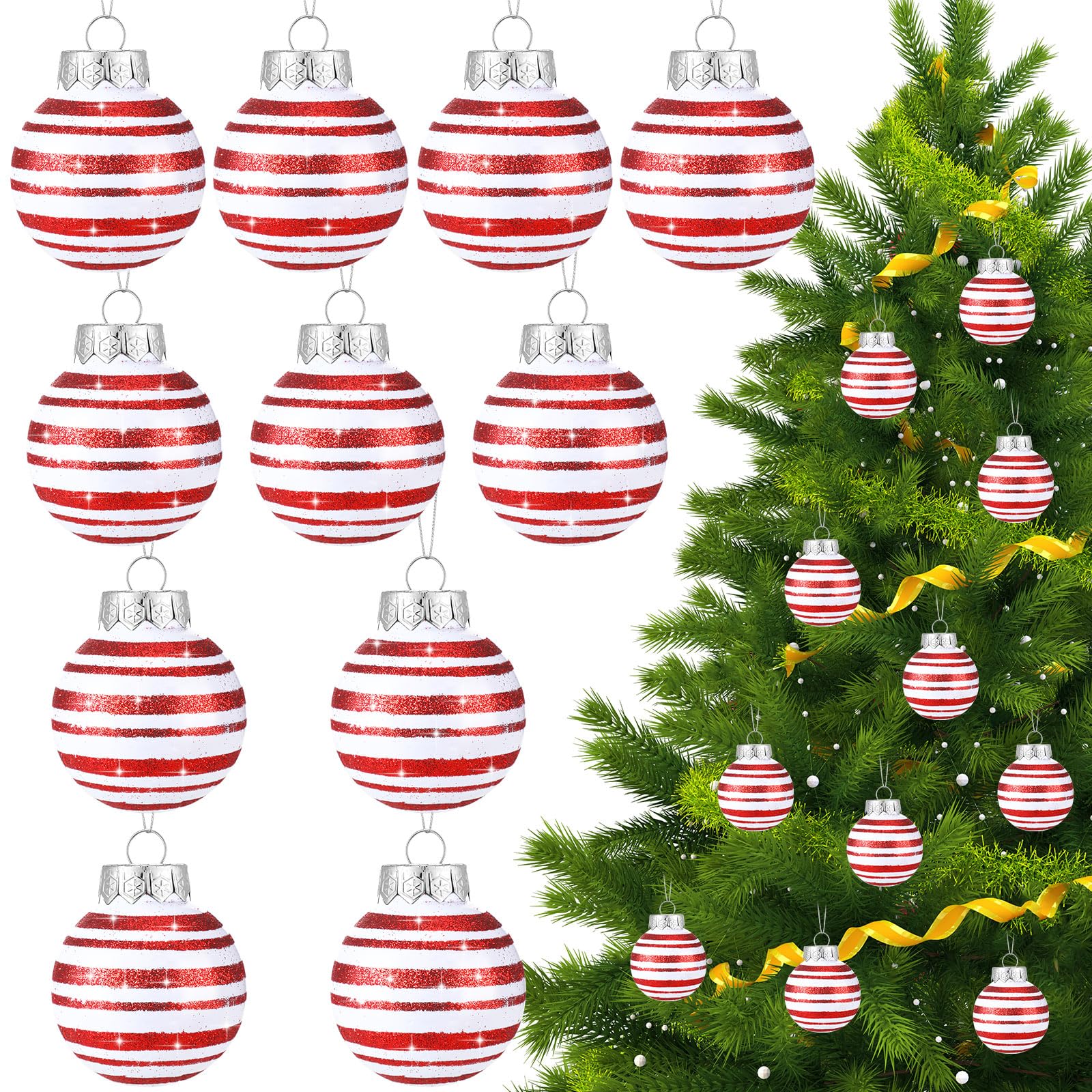 Liliful 20 Pcs Christmas Balls Ornaments 2.36 Inch Christmas Tree Ornaments Plastic Painted Glittering Christmas Hanging Baubles for Xmas Party Decorations