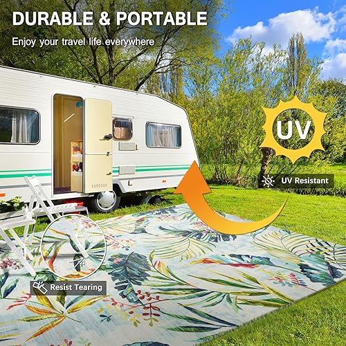 Miniatura 4 de Jardin - Alfombras para exteriores, 7 pies 6 pulgadas x 9 pies 6 pulgadas, hojas florales para patio, porche, patio, vestíbulo, balcón, fácil