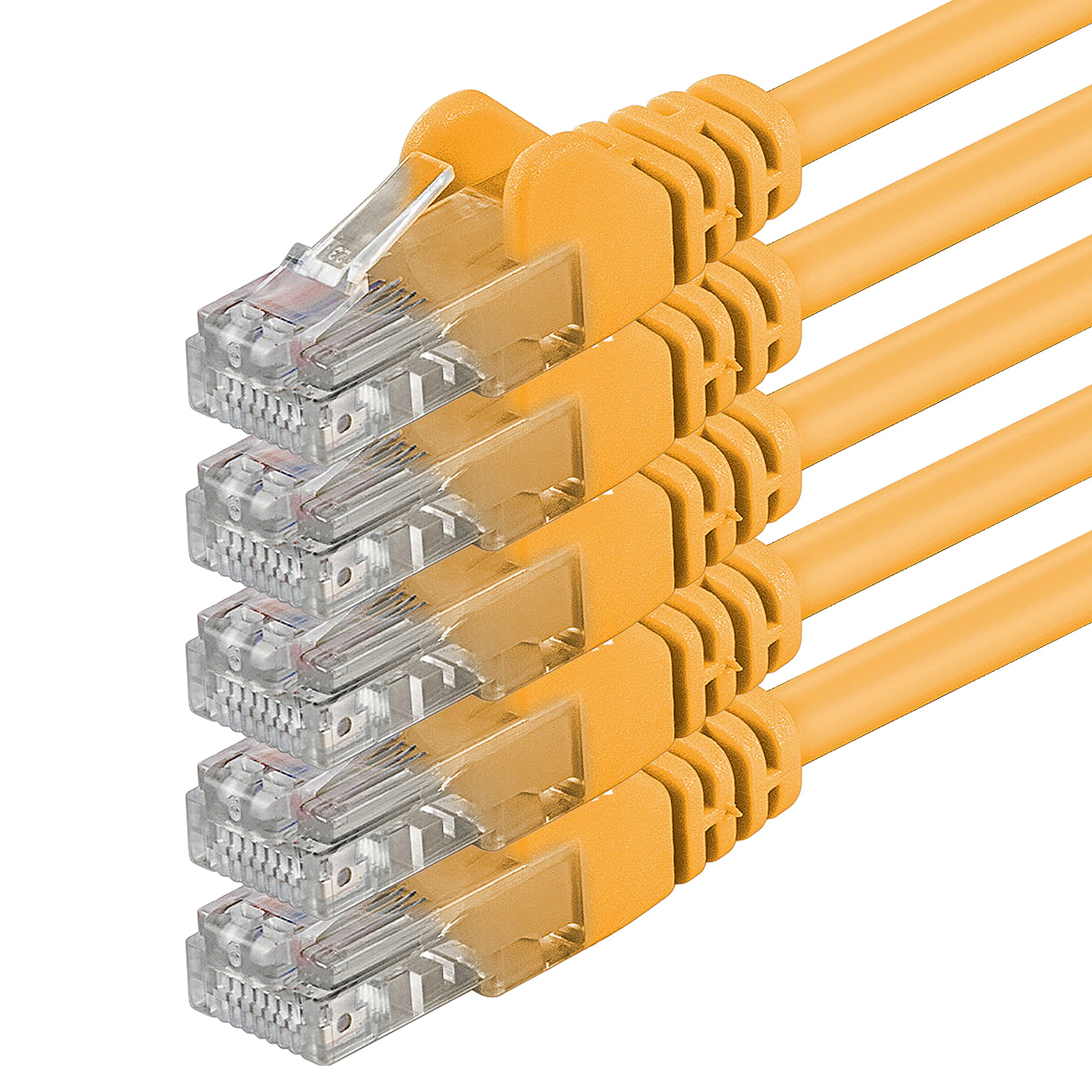 1aTTack.de - 1m - yellow - 5 pieces - Ethernet Gigabit Lan network cable (RJ45) 1000Mbit/s patch cable UTP compatible with CAT.5 CAT.5e CAT.7