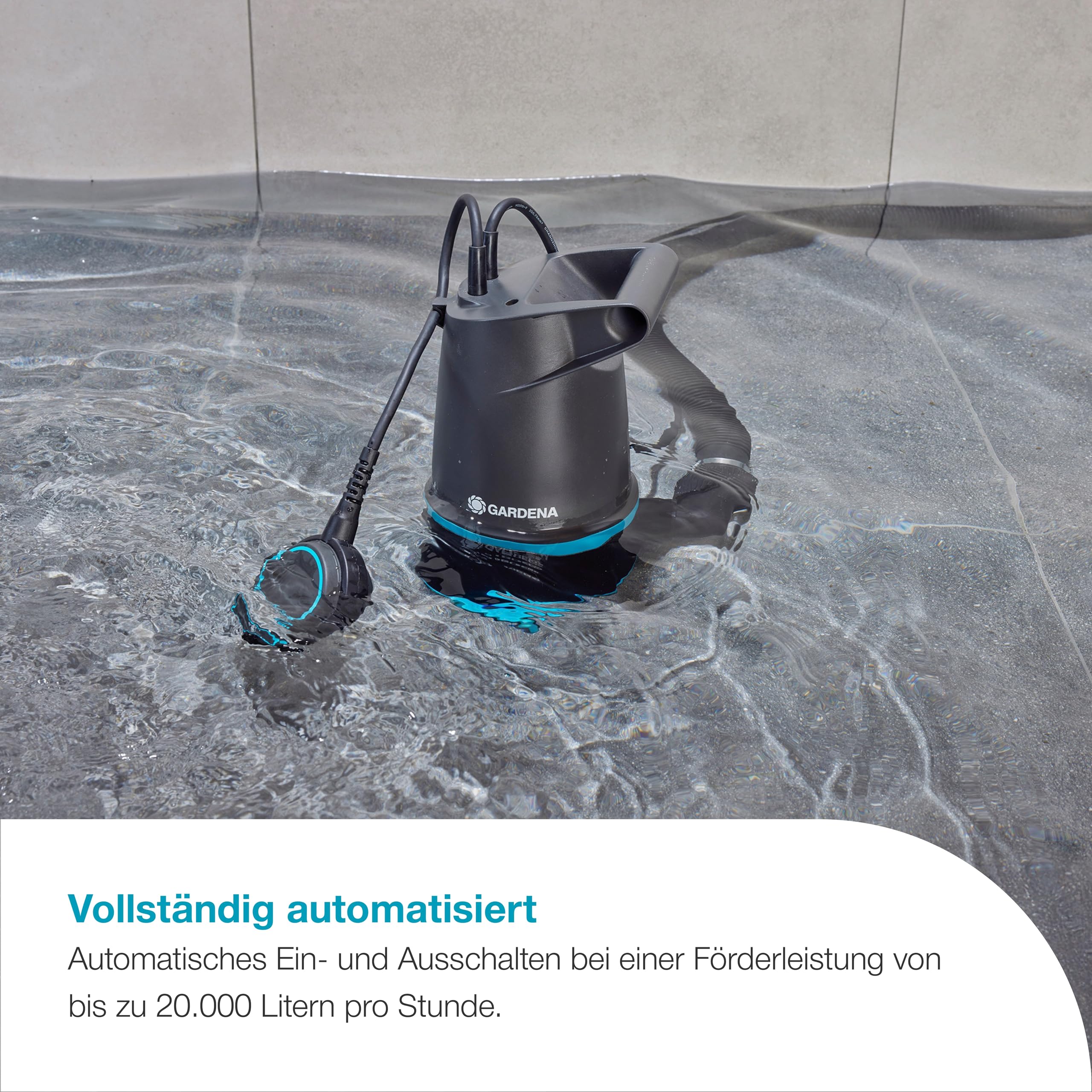 Gardena 2-in-1-Klar-/Schmutzwasser-Tauchpumpe 20000 BASIC, 20.000 l/h, Schwimmschalter, robust und vielseitig, ideal für Entwässerung (09018-47)
