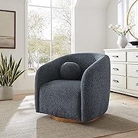 Modway Holland Navy Chenille Swivel Barrel Armchair with Pillow - Mid-Century Modern Curved Accent Chair for Living Room