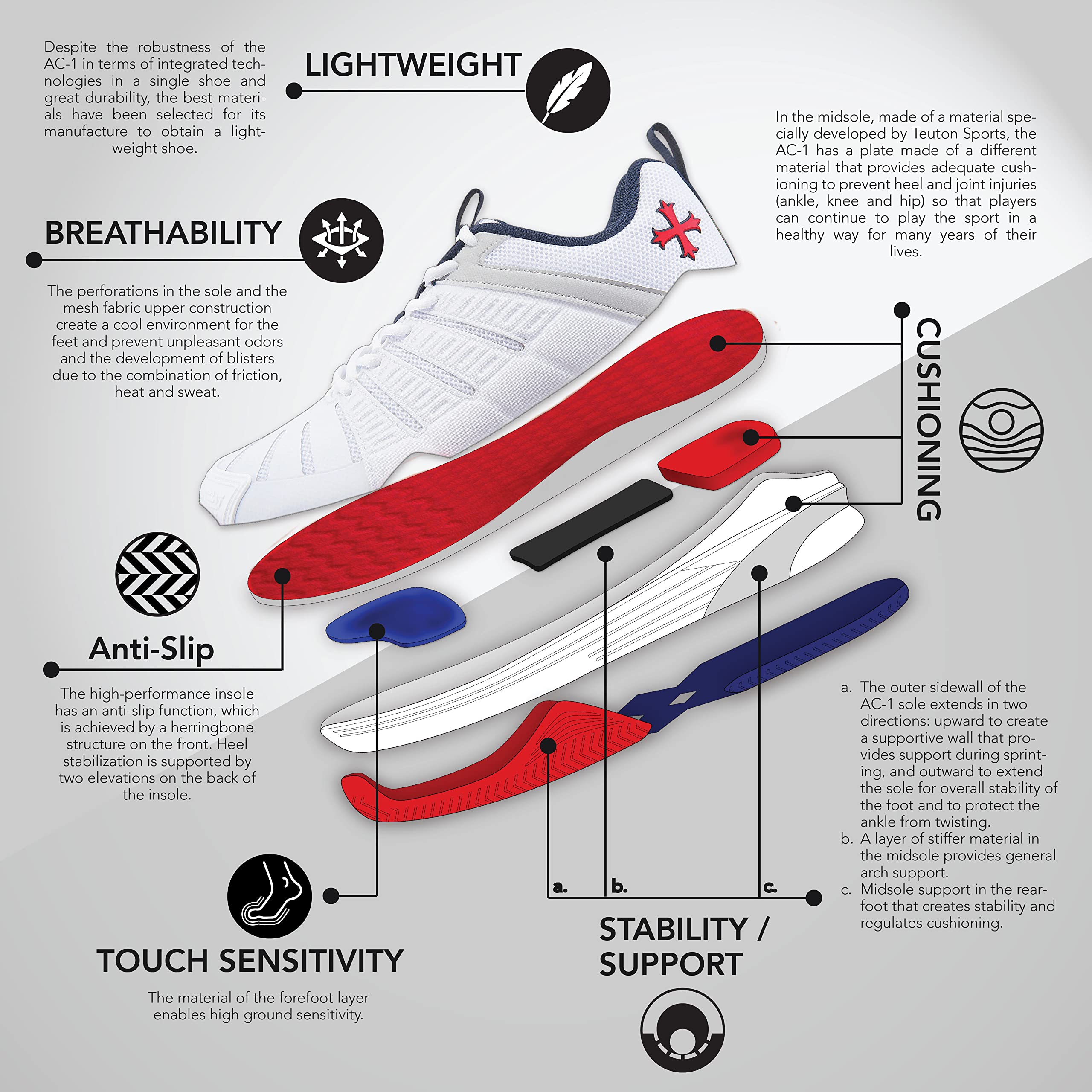 Teuton, AC1 All-Court Shoes, buty halowe, do squash, tenisa, piłki ręcznej, wiosła, do siatkówki, pickleball, buty do użytku wewnątrz