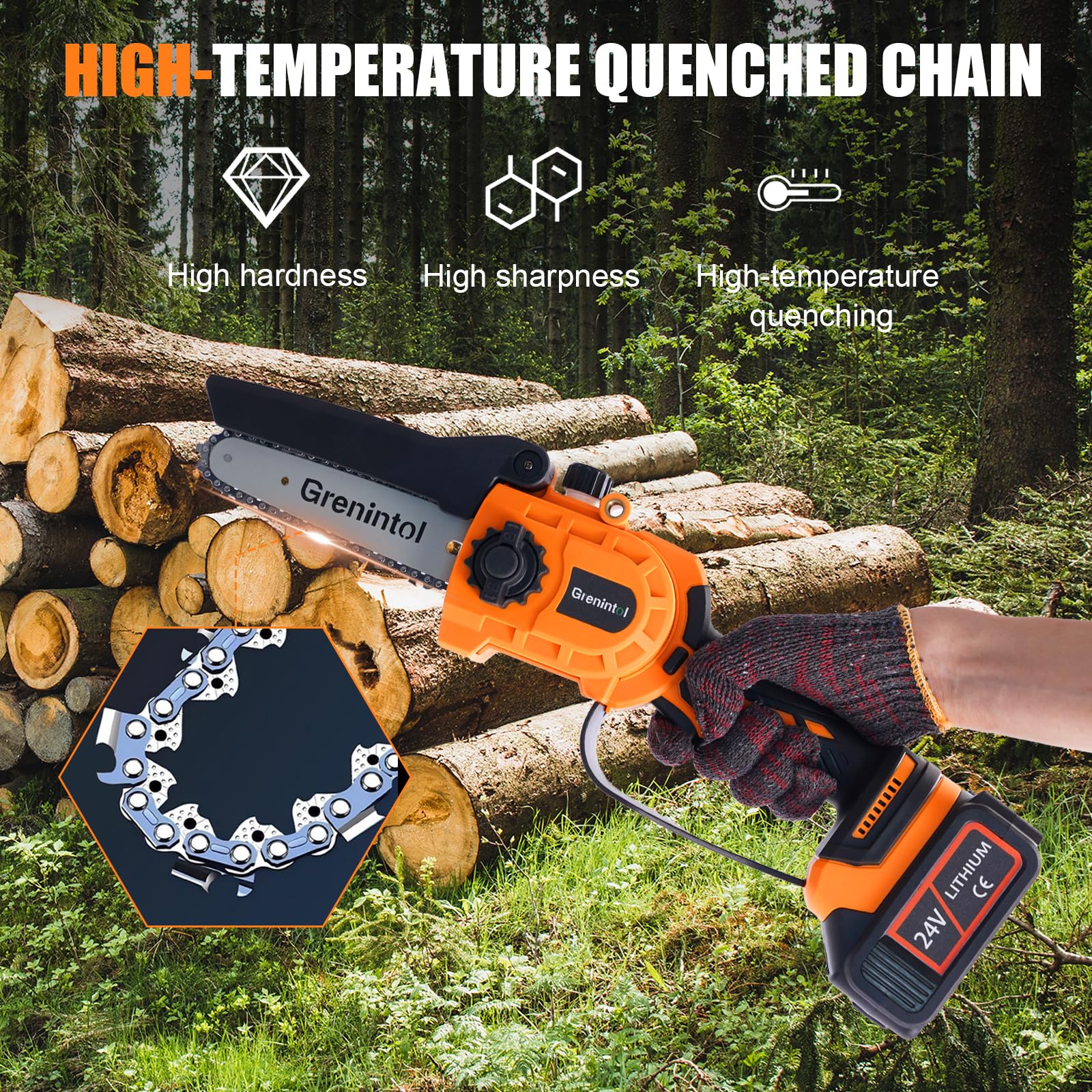 Mini Kettensäge 6 Zoll, Akku Kettensäge mit 2×3000mAh Akku, 1000W Brushless Motor, Einhand-Kettensäge, Automatische Ölung, Ersatzkette, Garten, Baumschnitt, Holzarbeiten (6 Zoll)