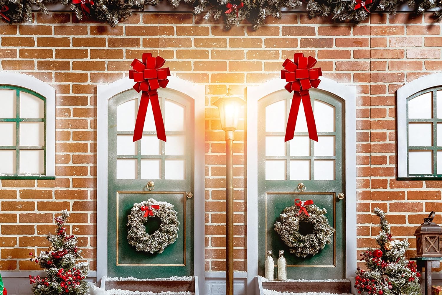 3pcs Red Velvet Ribbon Christmas Bows with Golden Wire, Handmade(26"x 12") Wired Large Ribbons, Thanksgiving/Christmas Tree Topper, Garland/Wreath, Tree Topper Decor