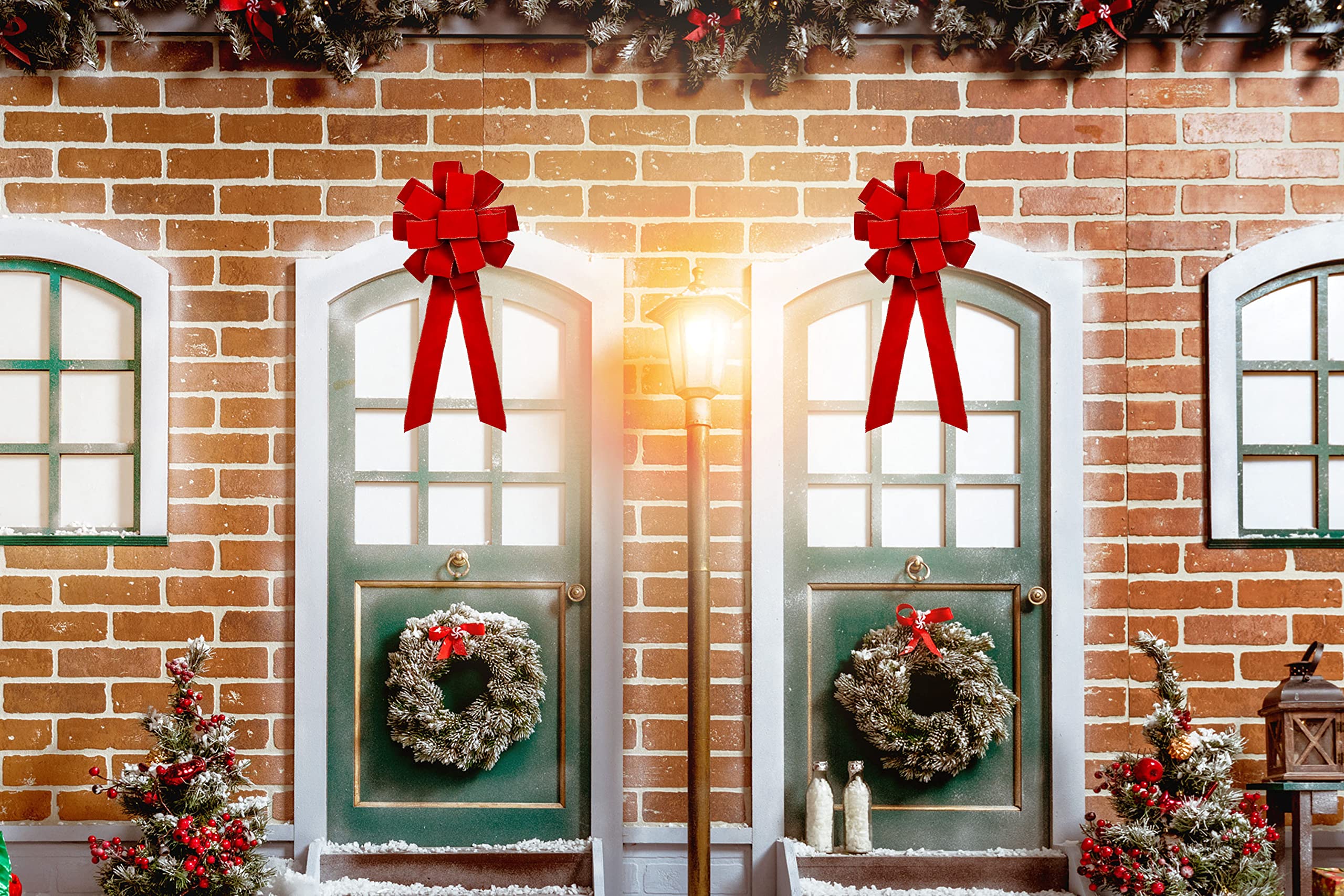 3 lazos de Navidad de terciopelo rojo con alambre dorado, hechos a mano (26 x 12 pulgadas), lazos de cinta grandes, decoración de árbol de Acción de Gracias, lazo de corona, decoración de árbol, lazos