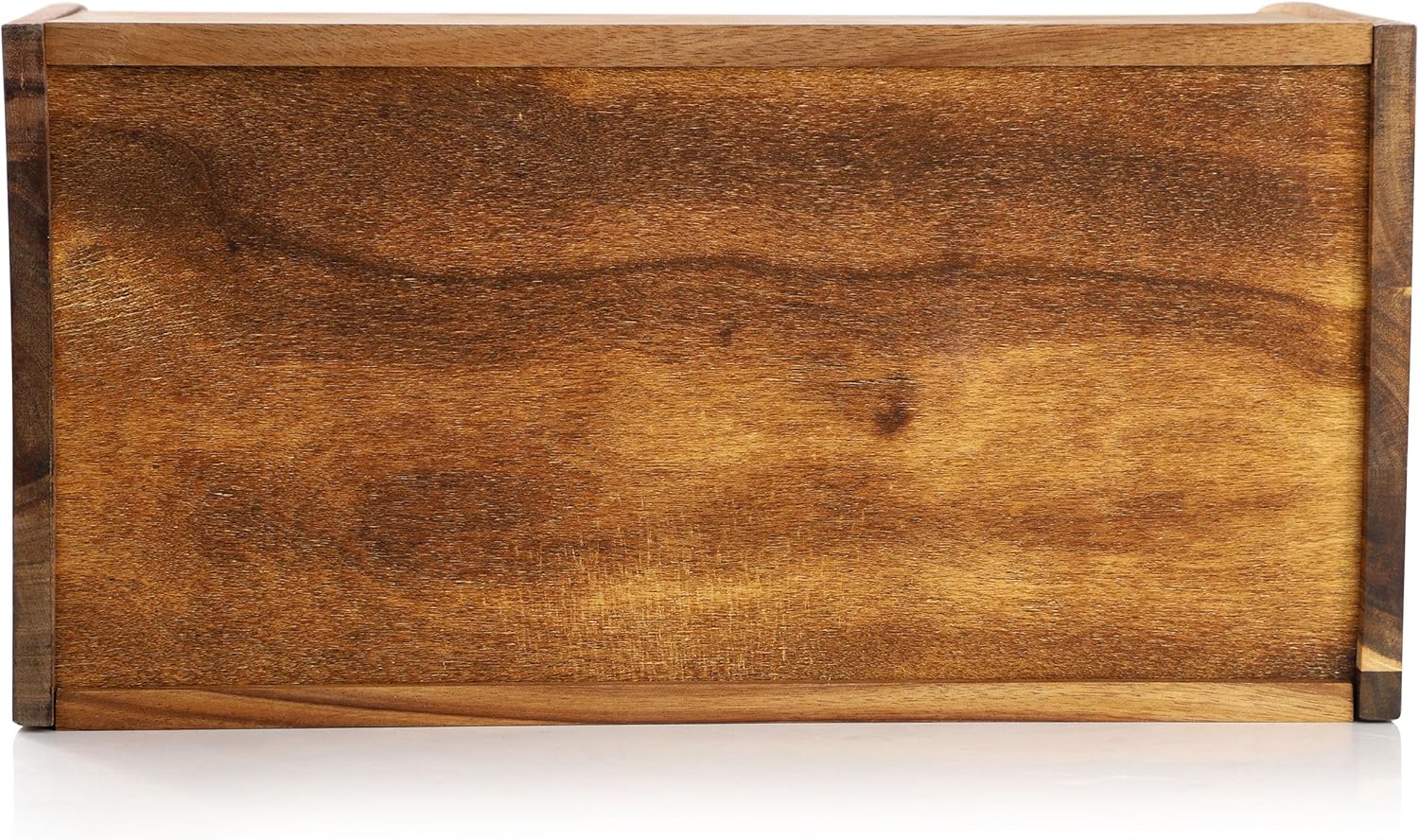 Elama Acacia Wood Bread Box with Clear Sliding Plastic Lid, Rustic Kitchen Counter Storage for Bread, Pastries, Buns & Snacks - Natural Wooden Bread Bin