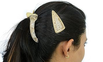 Yumi Handmade Hair Accessories Banana Clutcher for Girls and Women (Gold and White)