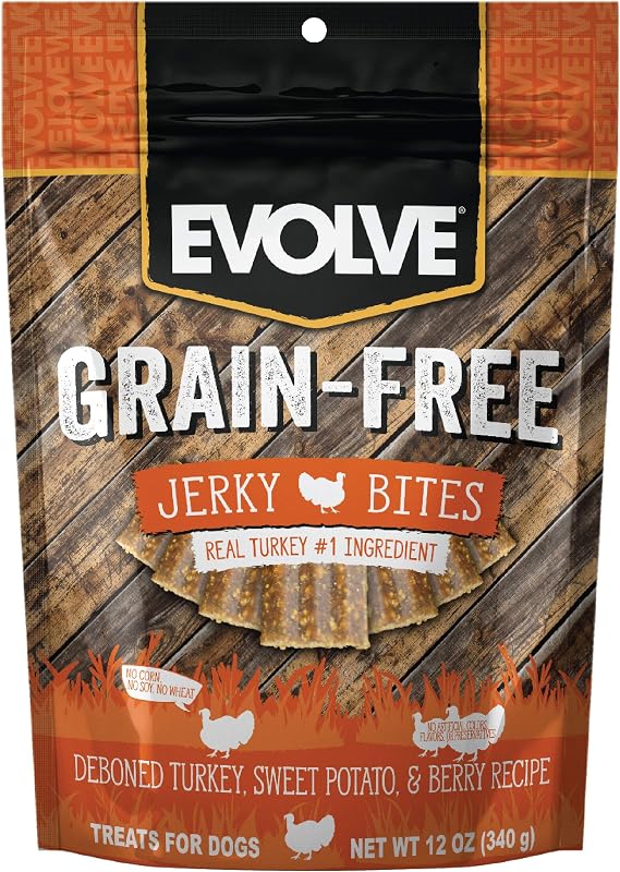 Petisco de carne seca para cães Evolve com peru, ervilha e frutas vermelhas 340 g