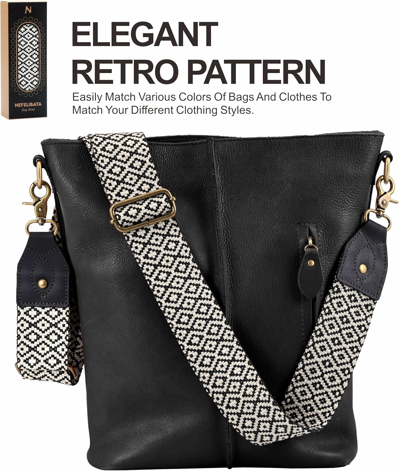 Nefelibata Purse Strap-2" Crazy Horse Leather Wide Shoulder Strap Adjustable Replacement,Retro knit Embroidery Multi-pattern Crossbody Bag Straps for Handbag,Crossbody Bags(Leather Diamond Plaid) - Image 6