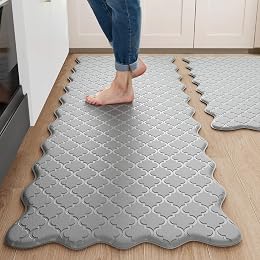 Arenarug Upgrade Scalloped Embossed Kitchen Mats for Floor 2PCS Cushioned Anti Fatigue Waterproof Foam Kitchen Rugs Non Slip Washable Comfort Standing Mat for Office Sink Laundry, Gray