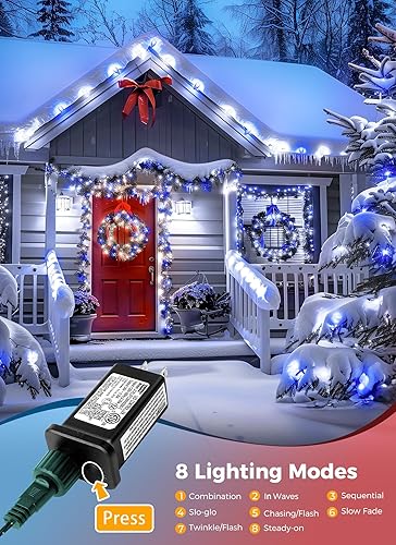 Miniatura 2 de Minetom C9 - Tira de luces LED de Navidad  Cadena de 100 luces LED para exteriores de 82 pies con temporizador y 8 modos de iluminación, tira de