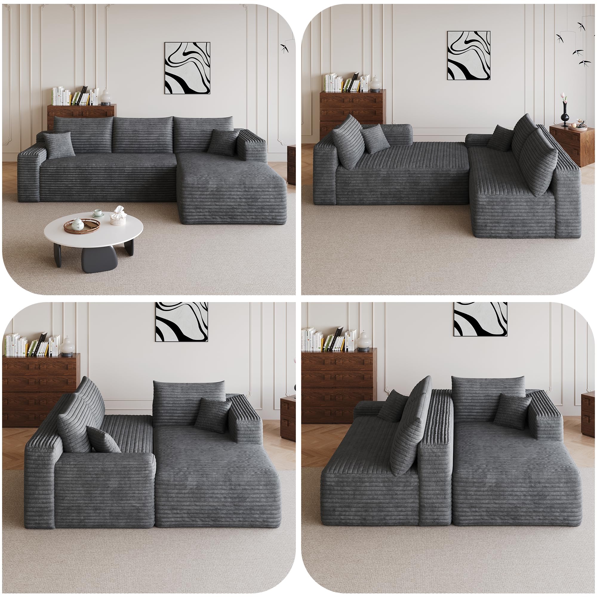Sofá esquinero Convertible,sofá de Tres plazas,sofá Modular Compresible,no Requiere Montaje, cojín de Esponja de Alta Densidad 32D, Tejido de Pana