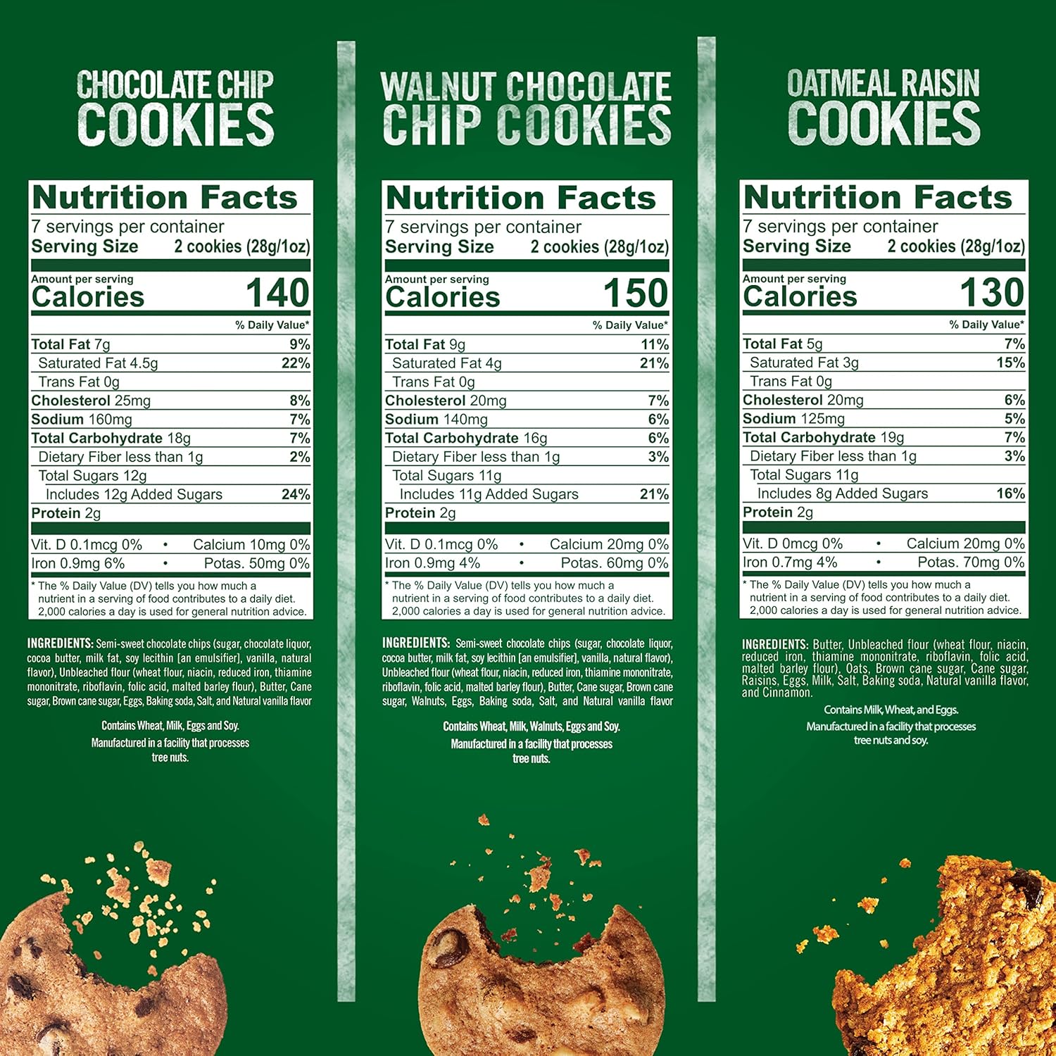 Tate's Bake Shop Variety Pack, Oatmeal Raisin, Chocolate Chip & Chocolate Chip Walnut, 3-7 oz Bags