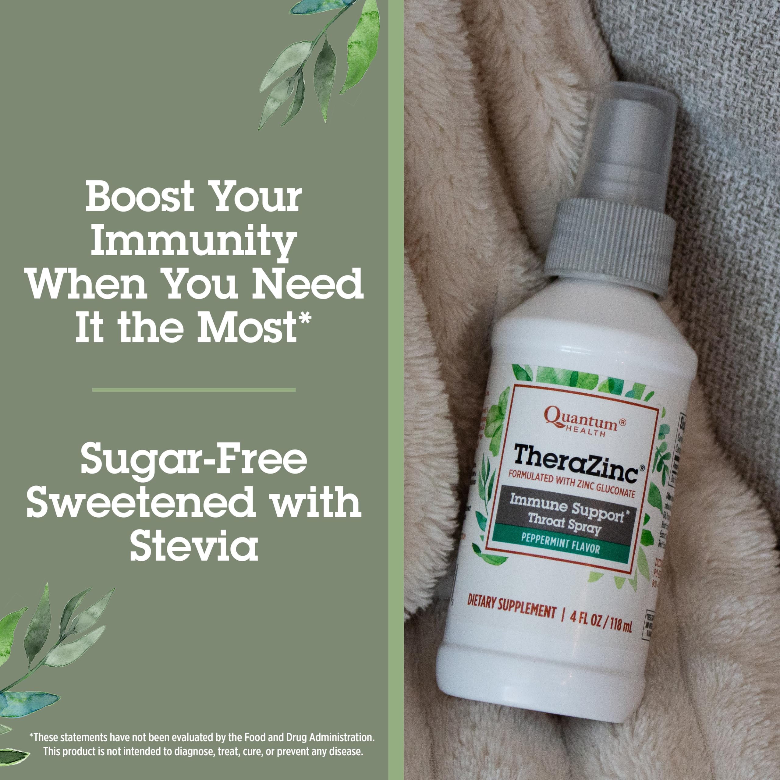 Quantum Health TheraZinc Throat Spray Immune Support & Helps Calm Discomfort Liquid Zinc Gluconate Elderberry Echinacea & Slippery Elm Relief for Adults & Kids 12+, Peppermint Flavor - 4 Ounce thumbnail 6