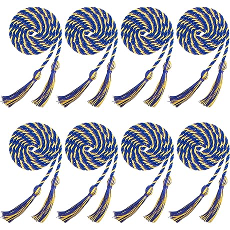 8-Piece Graduation Cords Embodying Academic Achievements and Celebratory Spirit (Blue and Gold)