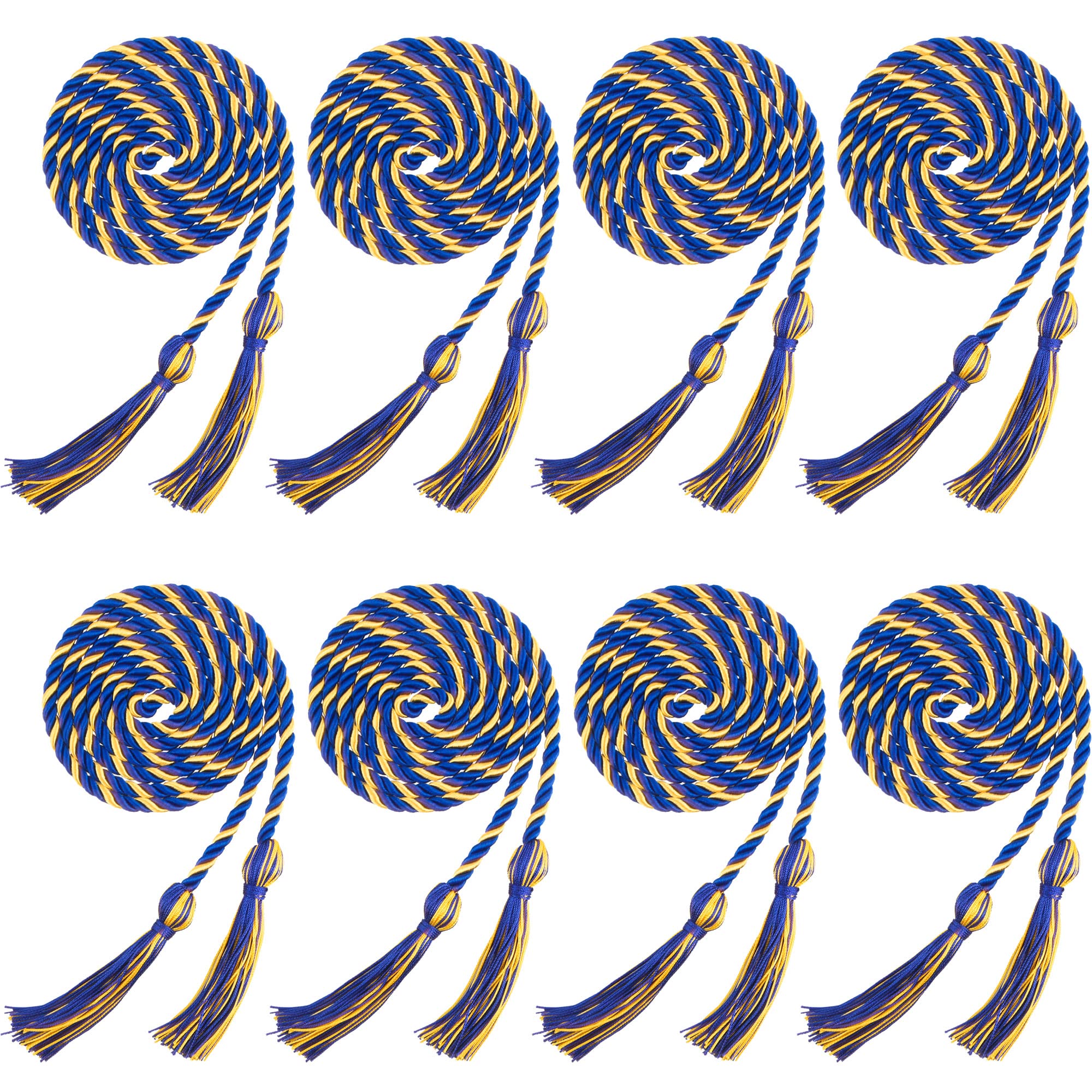 Trounistro 8 Pieces Graduation Cords Yarn Honor Cords with Tassel for College Graduation Students (Dark Blue with Gold)