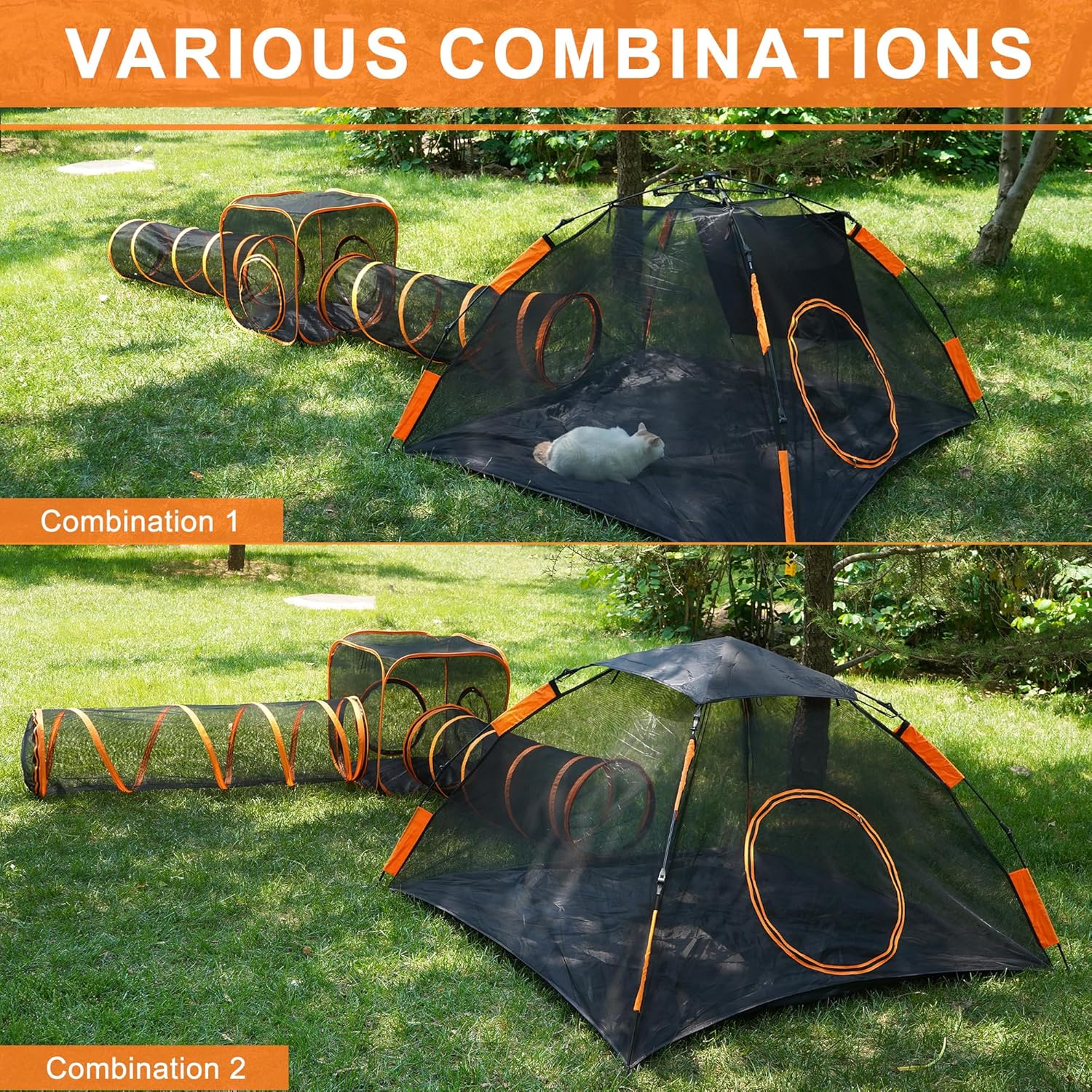 review Cat Tents for Outside, Foldable Cat Enclosure, Portable Outdoor Cat Tent,Pop-Up Mesh Tent Enclosed Playpen Tunnel Playground for Cat Run,Outdoor Enclosure Portable Cage for Catst(4 in 1)