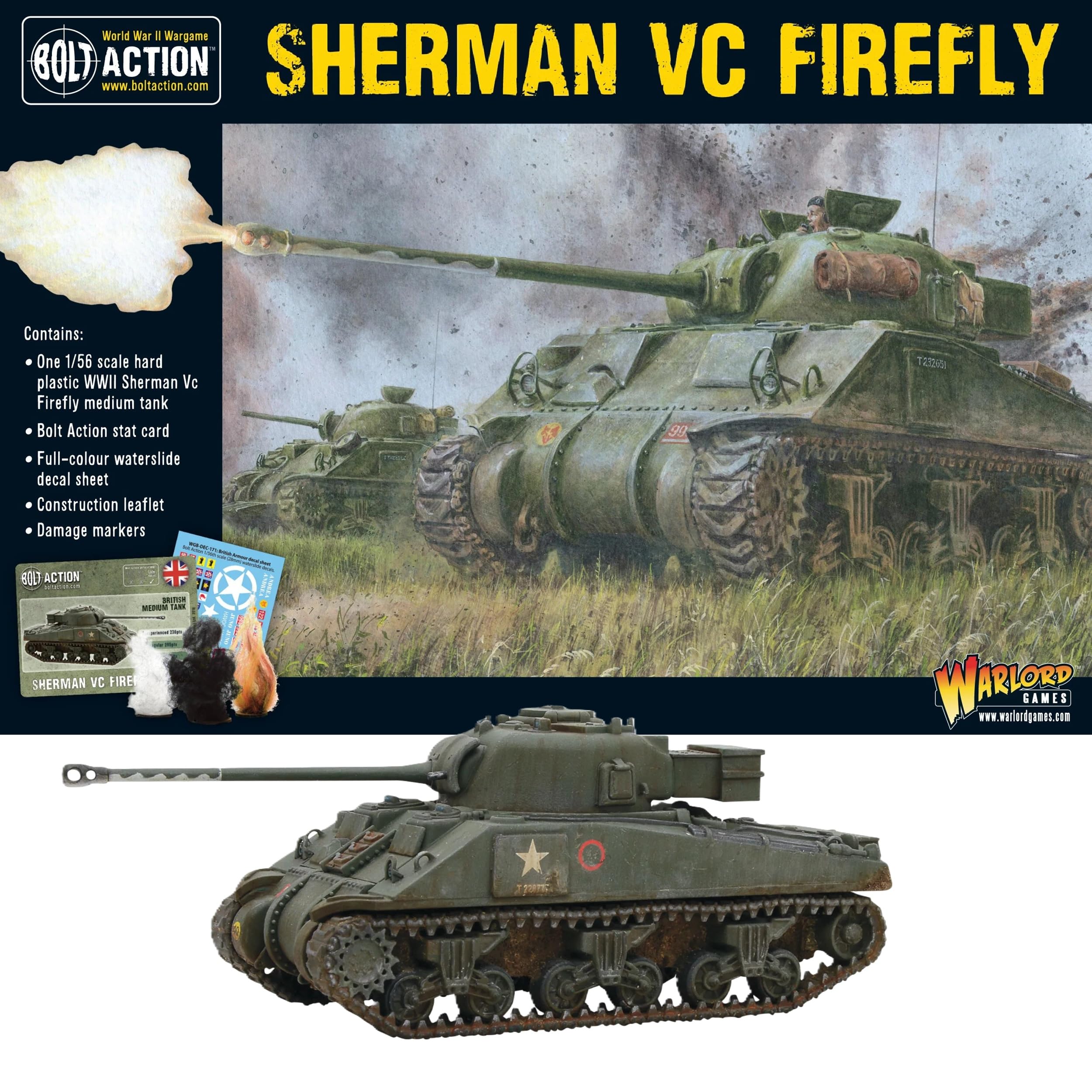 Warlord Games British Army Sherman Firefly Vc - 1:56 / 28mm Plastic Scale Model Tank for Bolt Action Highly Detailed World War 2 Miniatures