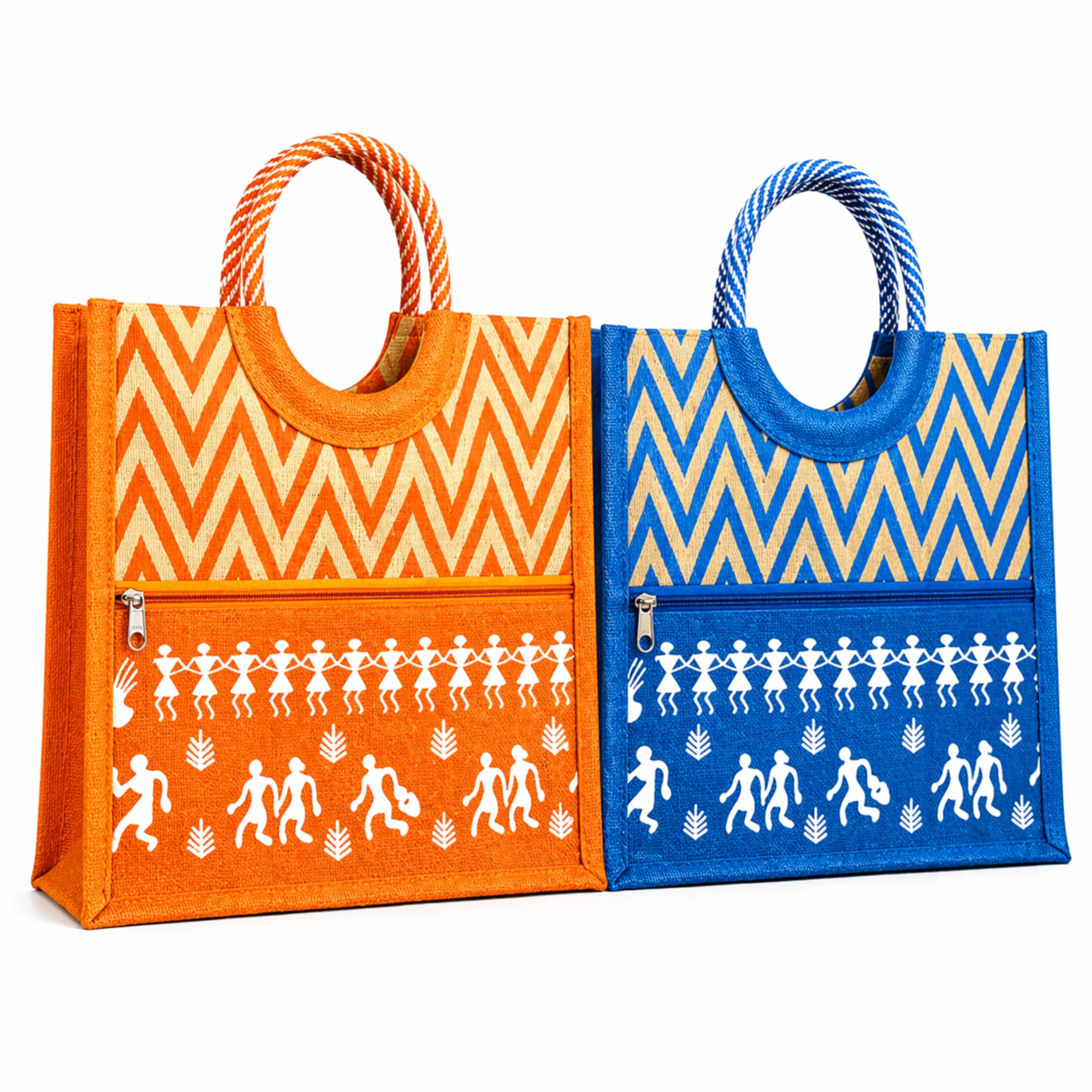 cantainoo Jute Bags for Return Gifts | Return Gift Bags | Eco-Friendly Reusable Jute Bags for Gifting, Shopping & Daily Use (2, Orange&blue Combo Neo Ethnic)