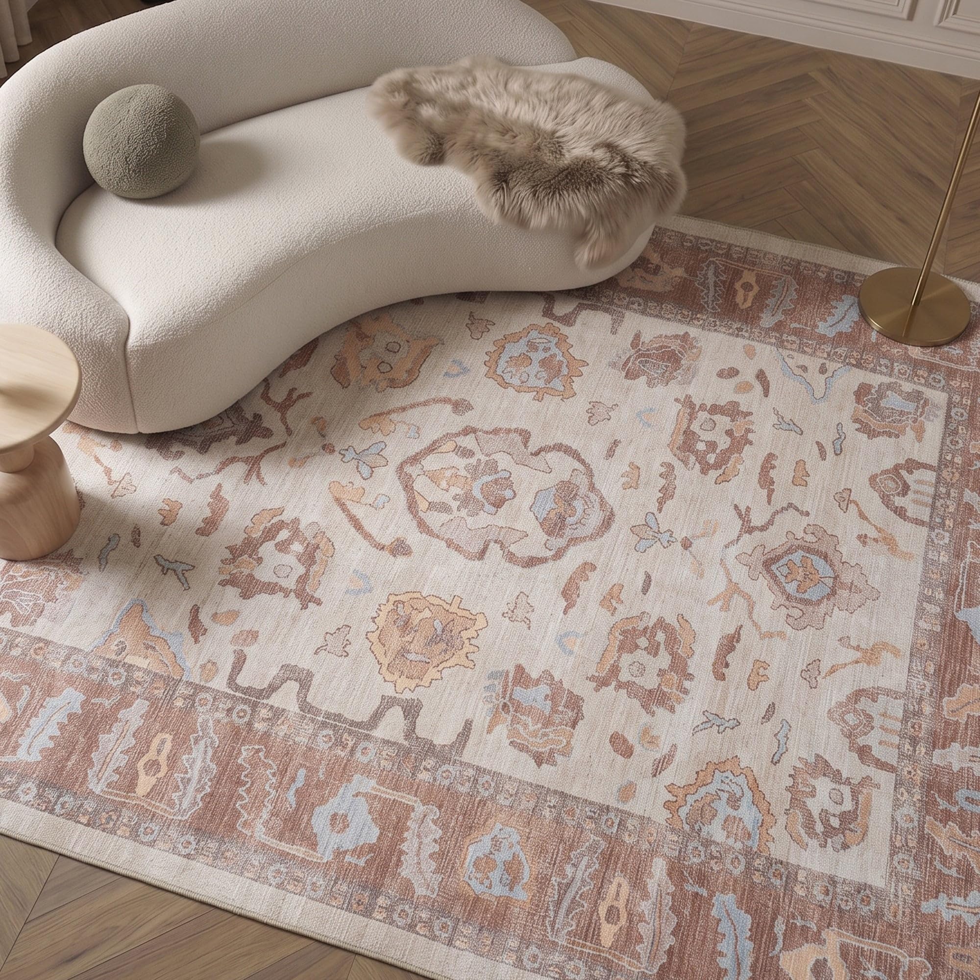 Fame Rugs Brown Modern Oushak Rug 5x7, Washable Vintage Turkish Colorful Oriental Antique Inspired Area Rugs, Luxury Living Room Bedroom (383BB, 5' x 7')