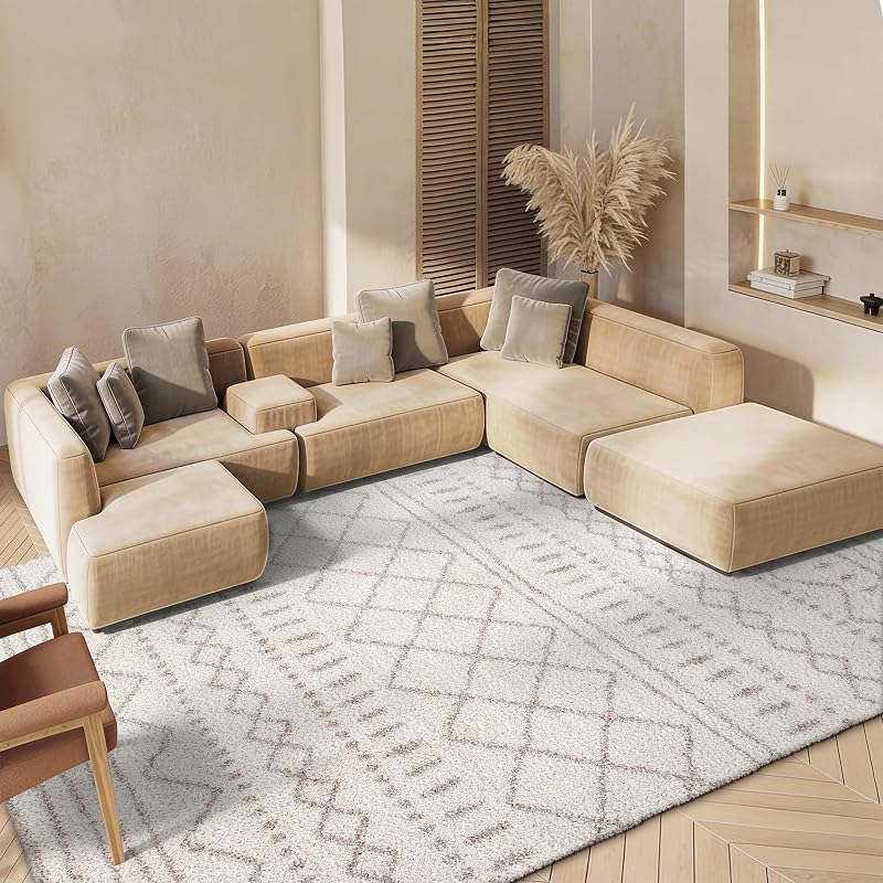 SAFAVIEH Arizona Shag Collection Area Rug - 5'1" x 7'6", Ivory & Beige, Moroccan Boho Design, Non-Shedding & Easy to Clean, Ideal for Living Room, Bedroom, Dining Space (ASG741A)