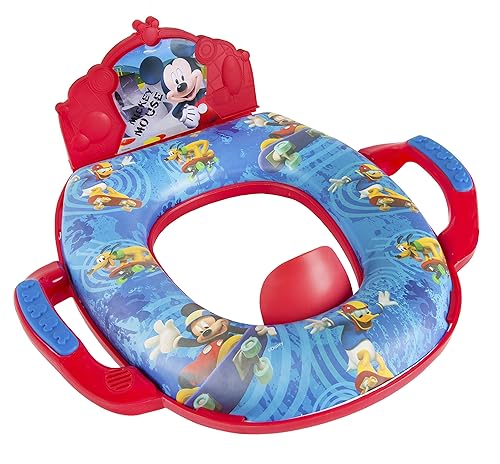 Ginsey Deluxe Potty AsientoAcolchado, suave y durablepara regular y Elongated ToiletsMusical Grip Asas y Themed Backsplash, Mickey Mouse