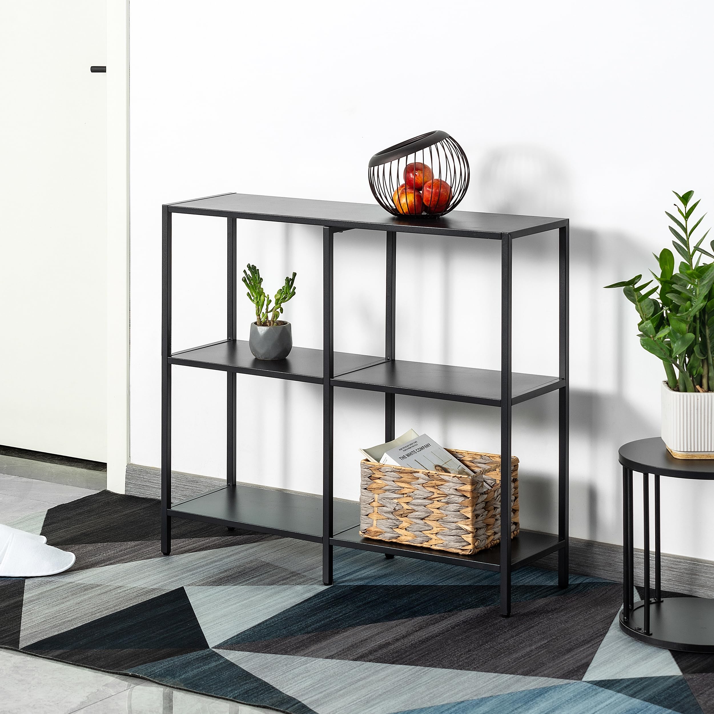 HDANI 80cm Tavolo Consolle in Metallo con 3 Ripiani di Stoccaggio,Piccolo Tavolo da Divano, Tavolo Consolle Stretto,Stile Moderno,Adatto per ingresso Tavolo Soggiorno,Camera da Letto, Nero