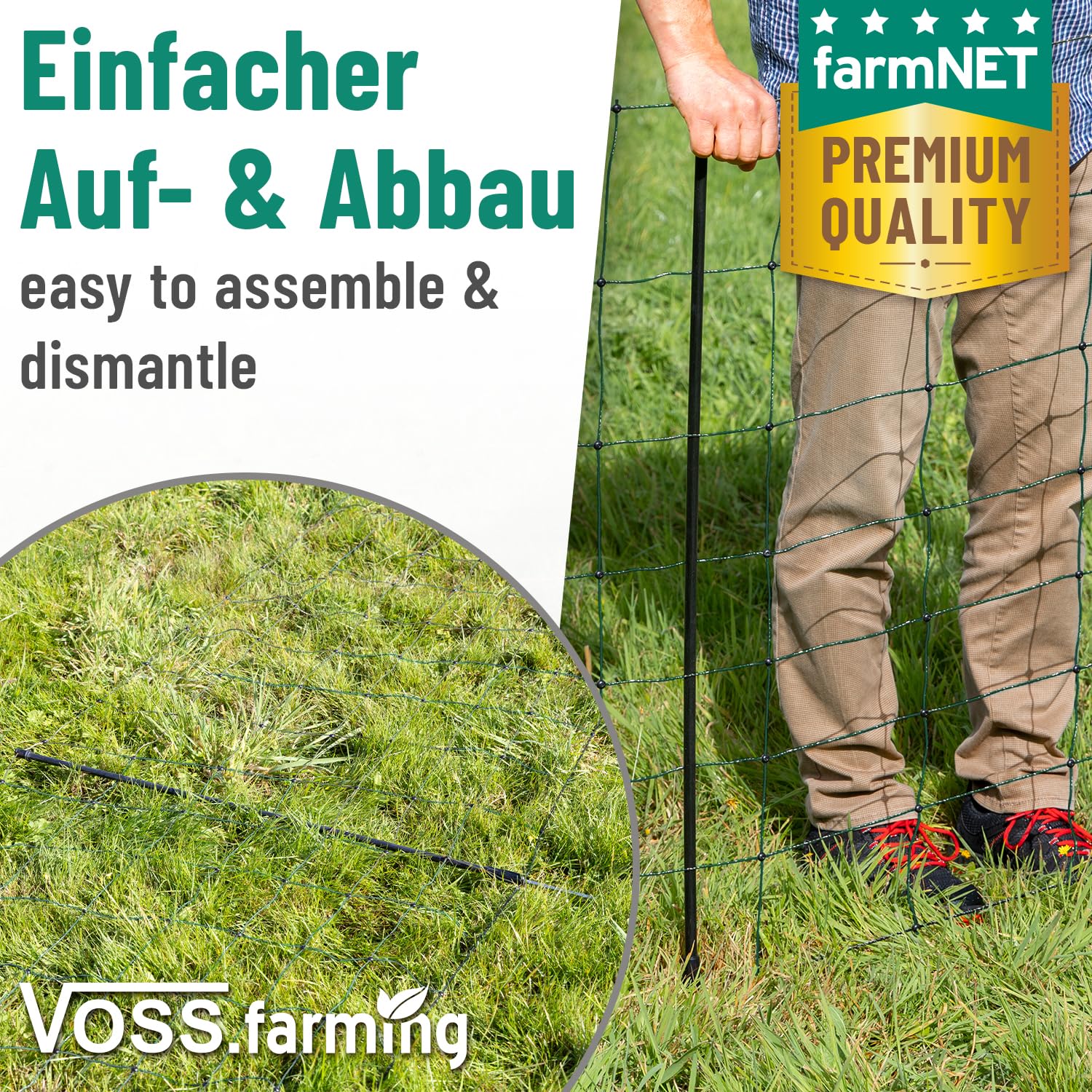 VOSS.farming Malla eléctrica para ovejas, Cabras, Rollo de 50m de Longitud y 90cm de Altura, 14 Postes Sencillos y Kit de reparación