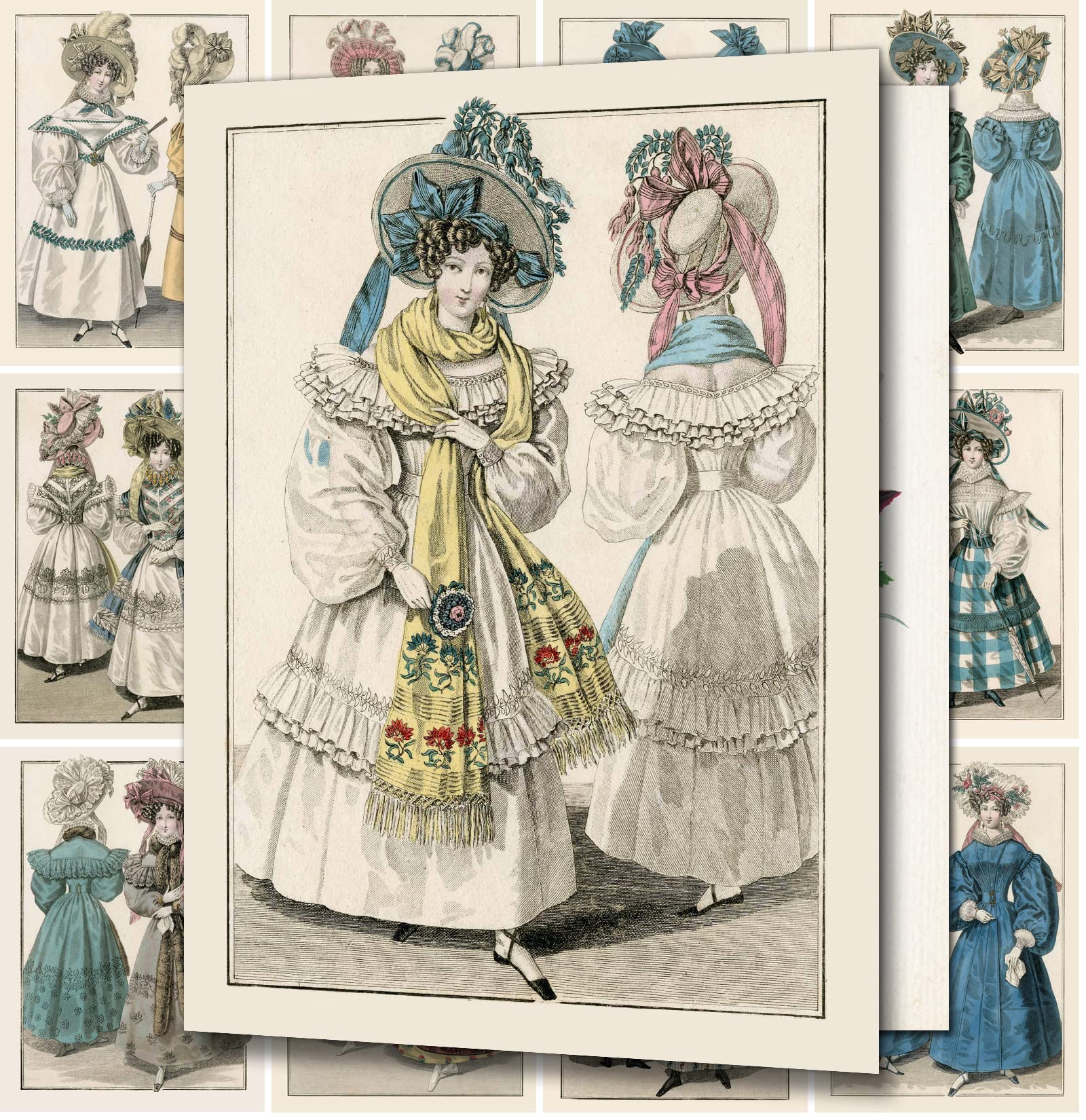 PIXILUV 12 LARGE Greeting Cards for All Occasions ~ Vintage Victorian Women Modelling Gorgeous Dresses ~ Vintage Book Illustration Postcards Reprint