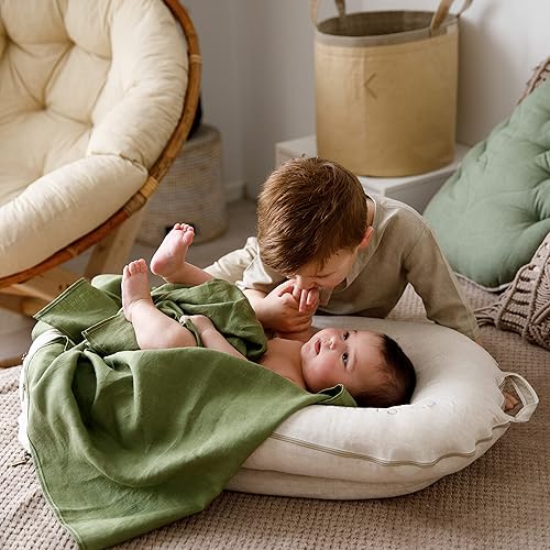 Miniatura 9 de Funda de lino Deluxe+ para muelles 100% orgánico de calidad premium Oeko-TEX Standard Funda suave de repuesto pura transpirable con bordado